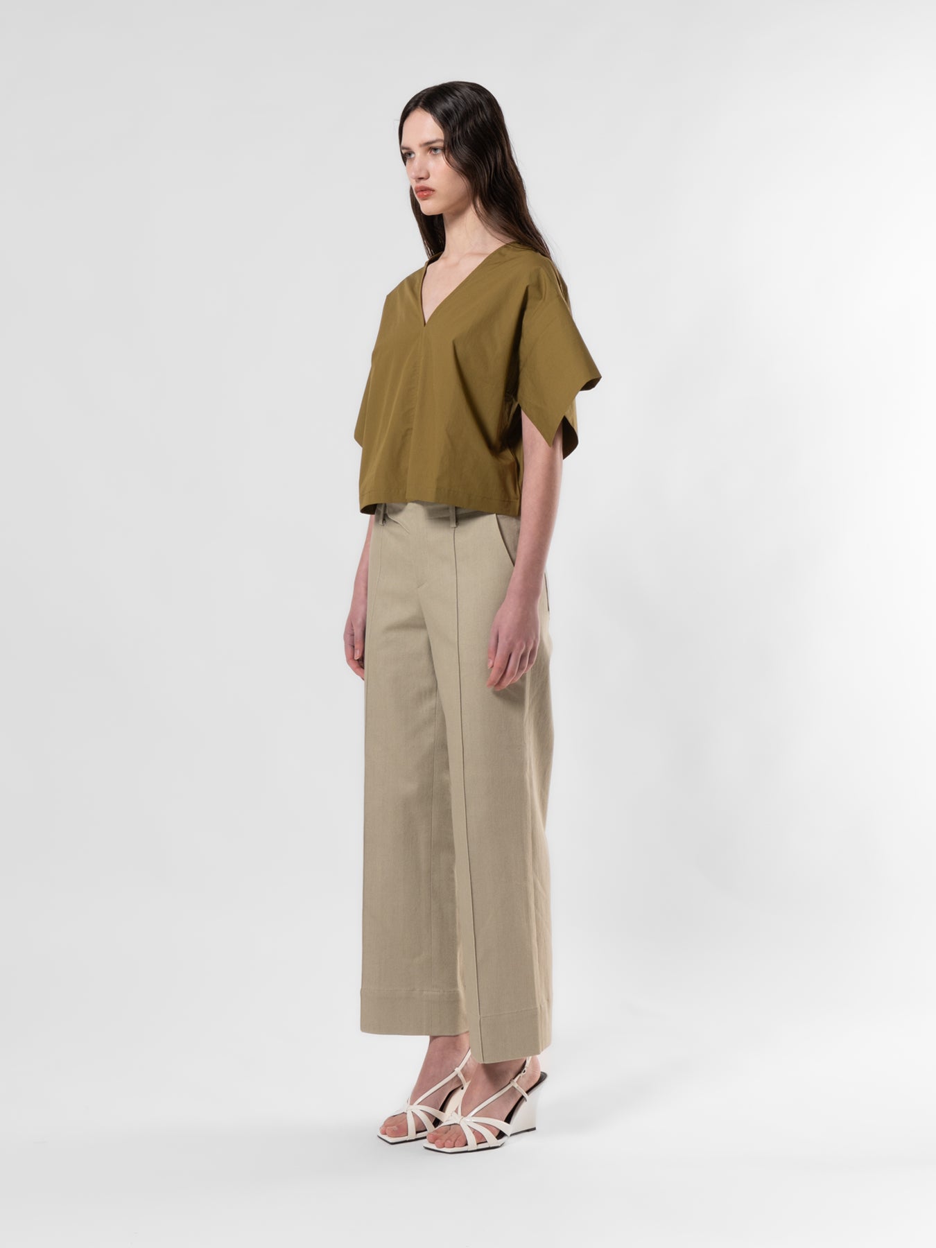 Olive Boxy V-Neck Blouse
