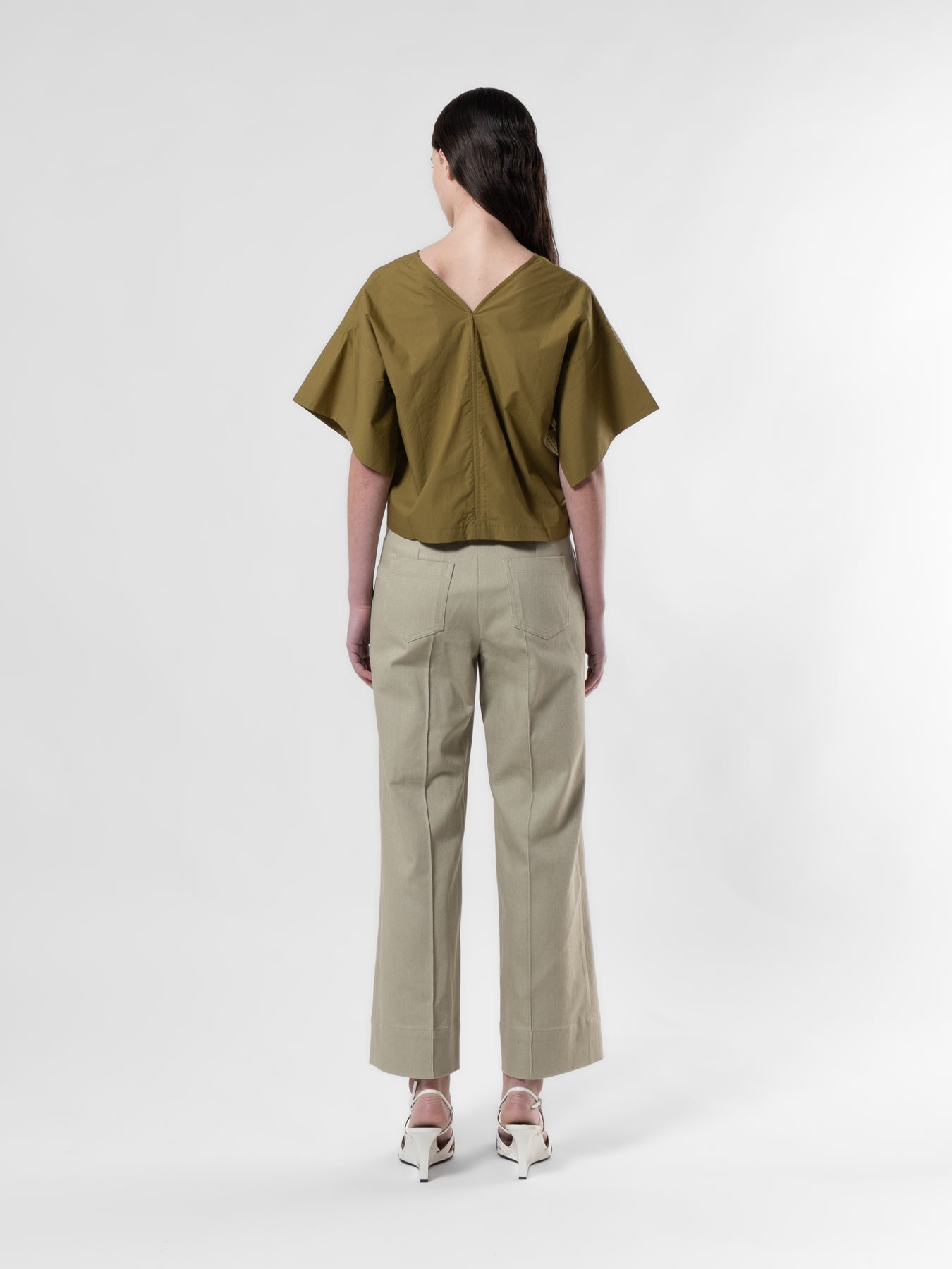 Olive Boxy V-Neck Blouse