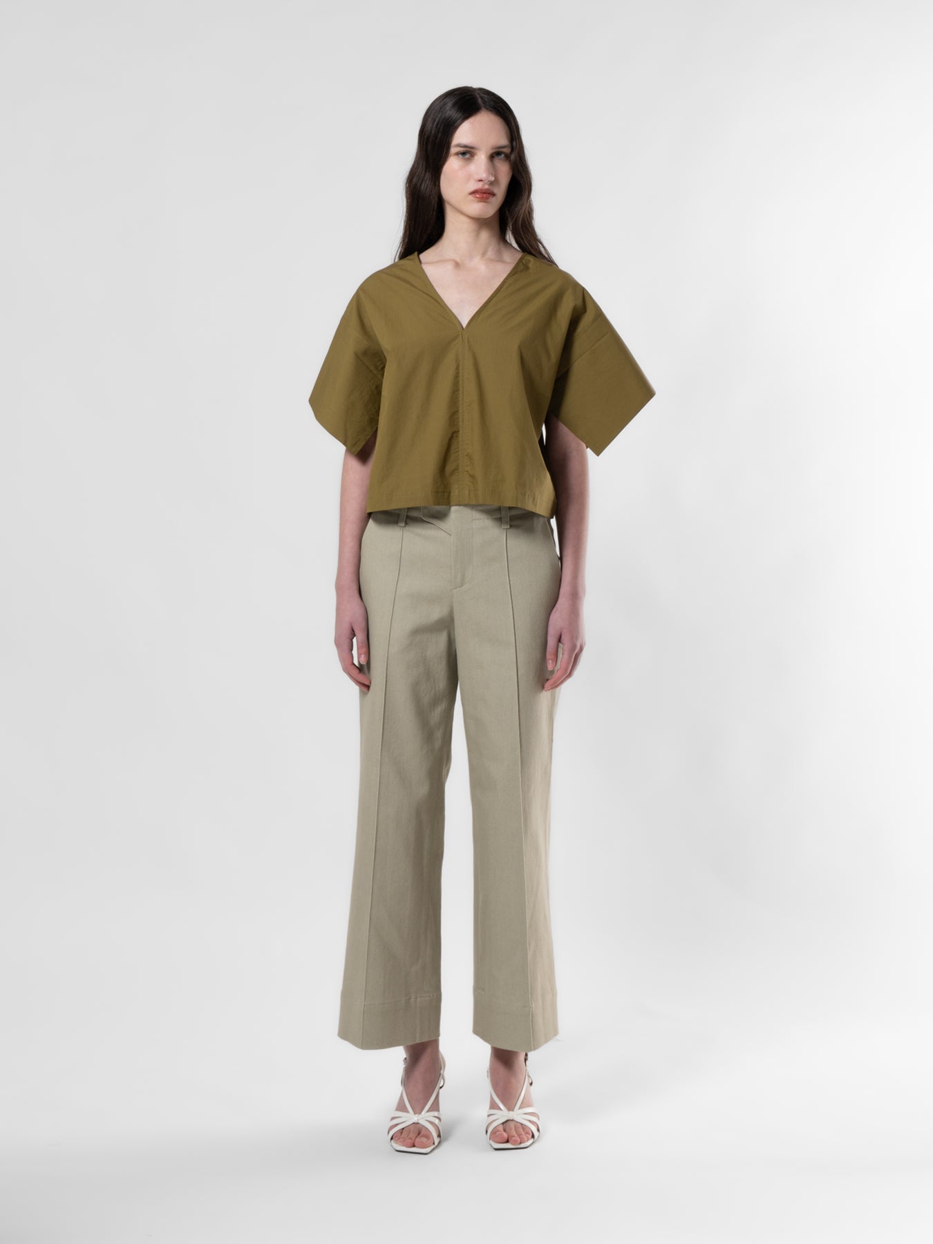 Olive Boxy V-Neck Blouse
