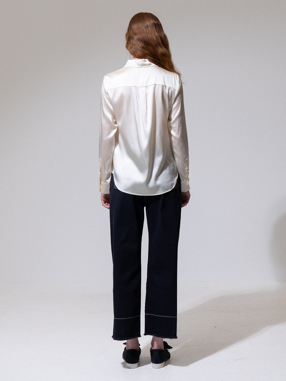 Cream Silk Button-Up Shirt