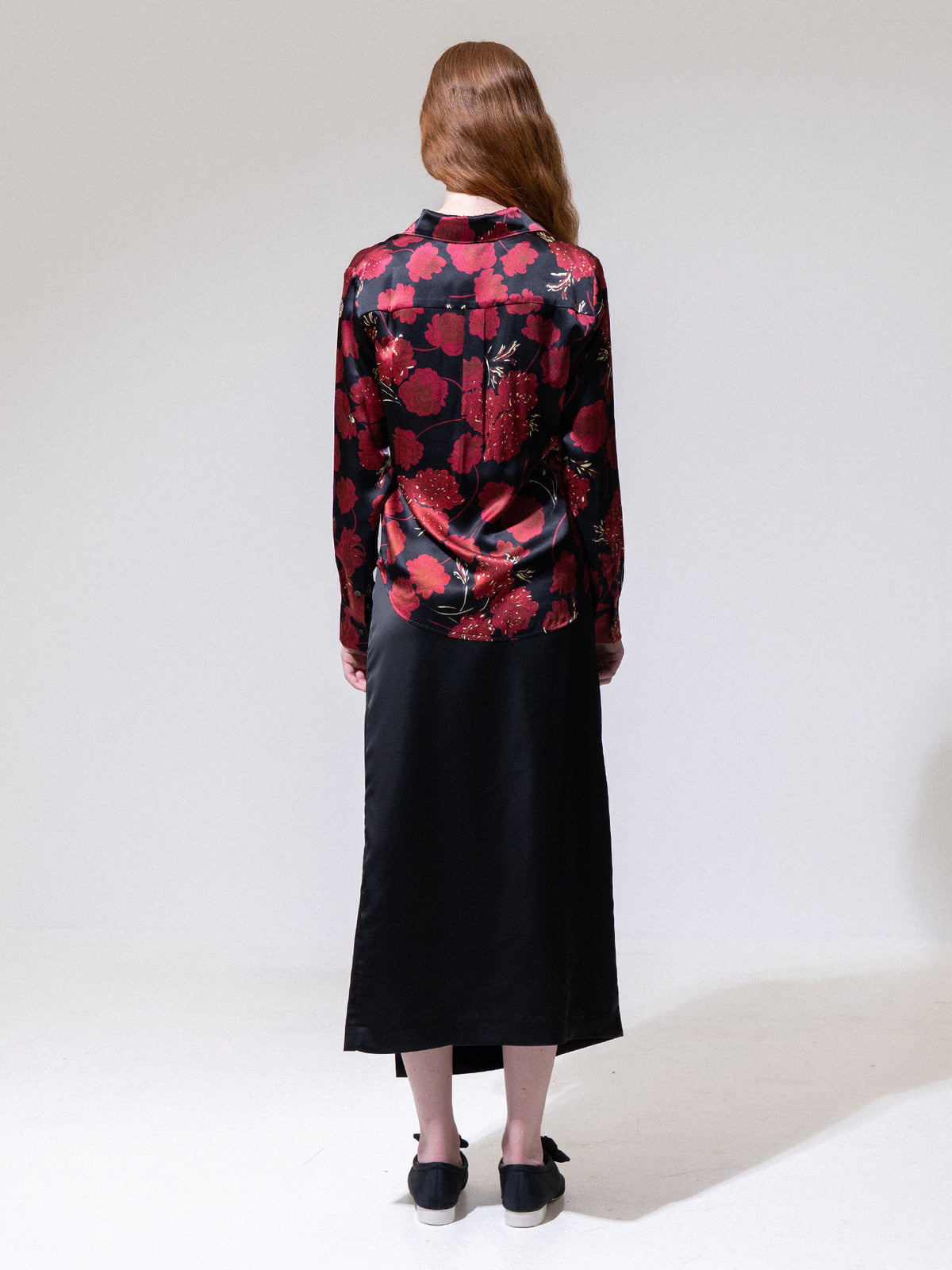 Red Floral Silk Button-Up Shirt