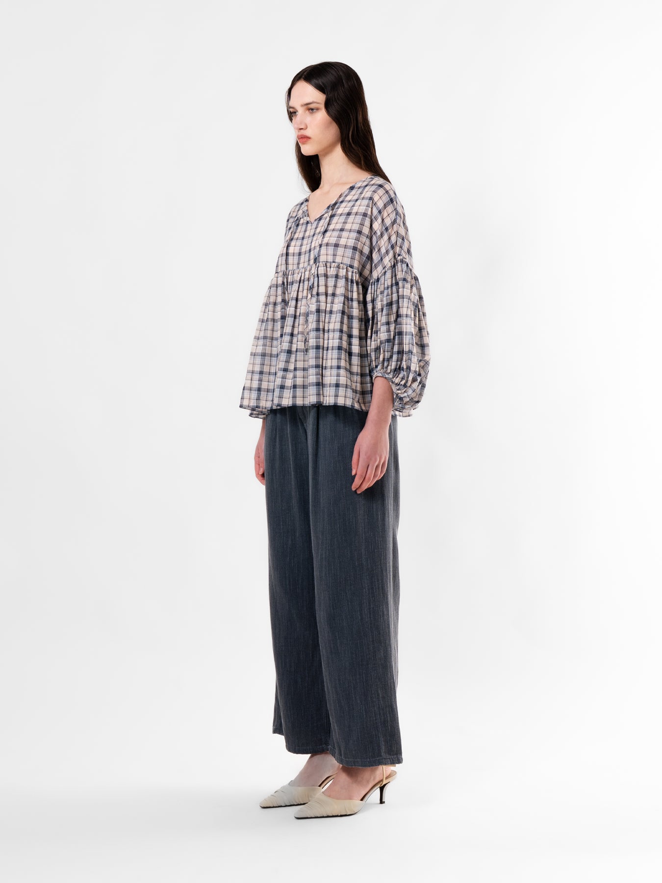 Blue Check Flow Blouse