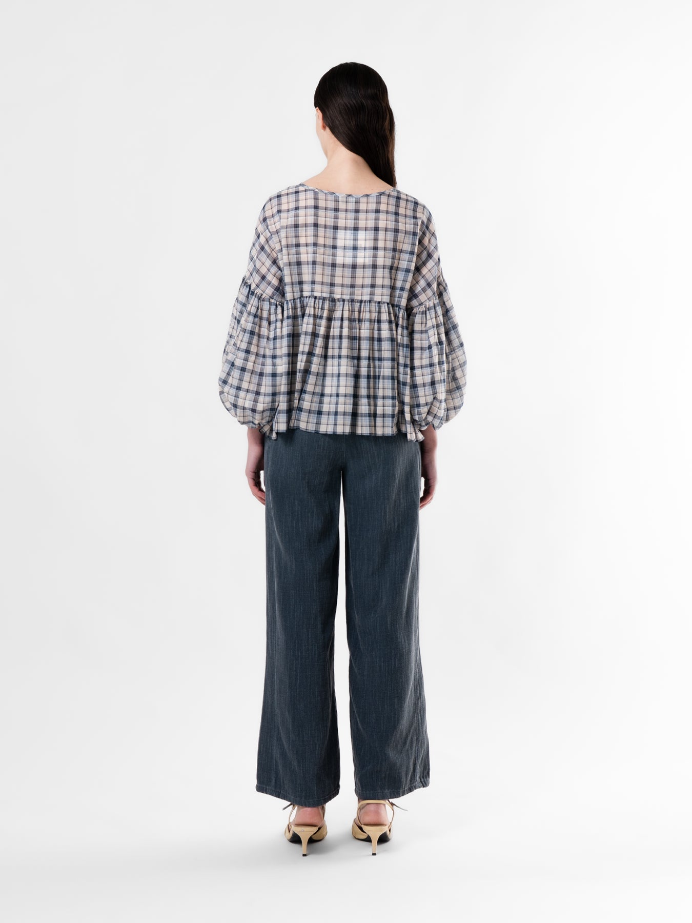 Blue Check Flow Blouse