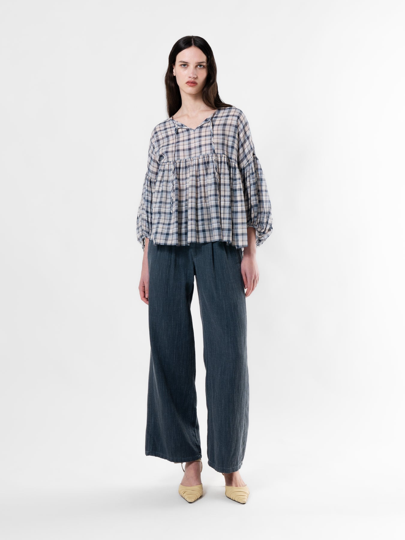 Blue Check Flow Blouse