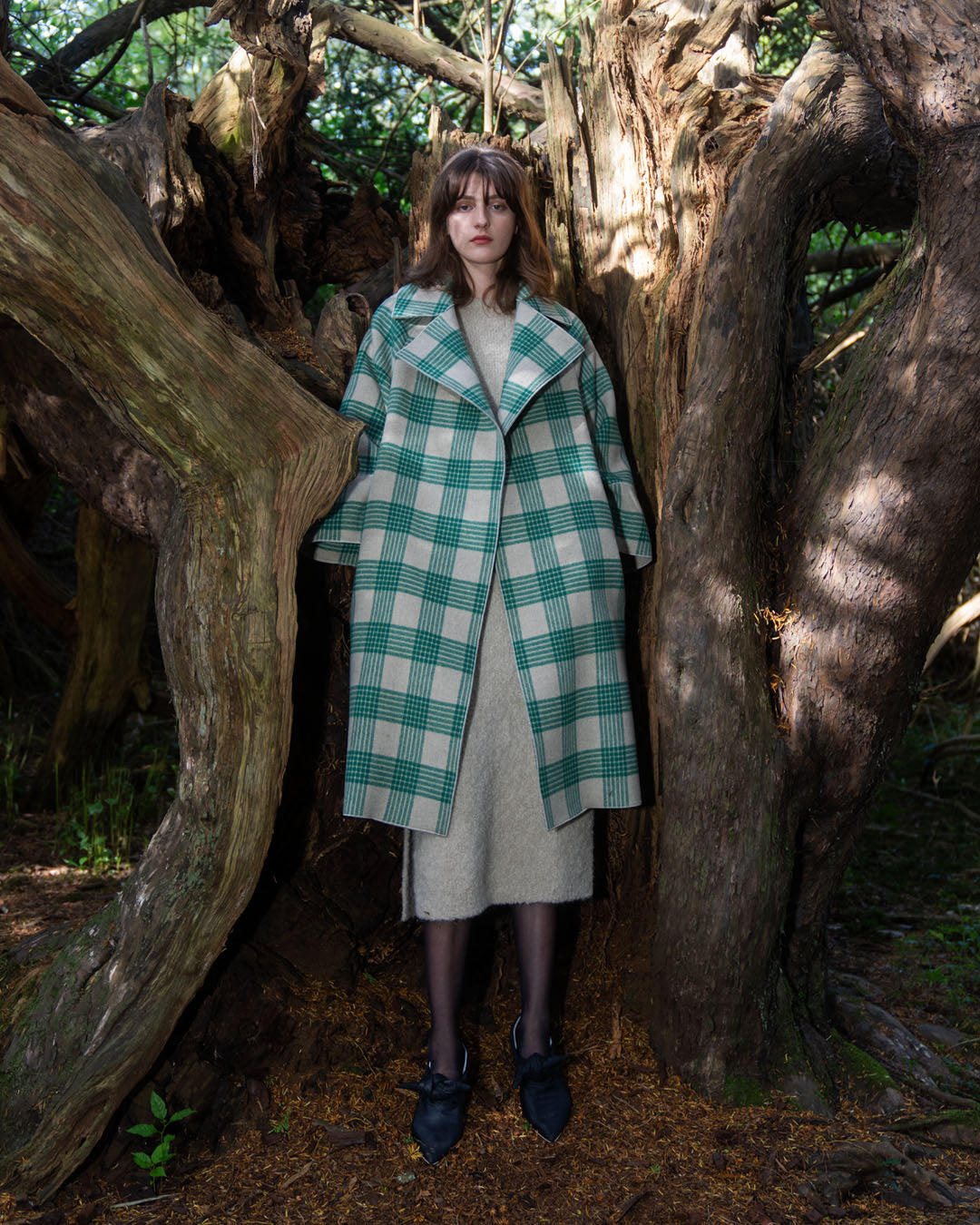Green Check Oversized Collar Coat