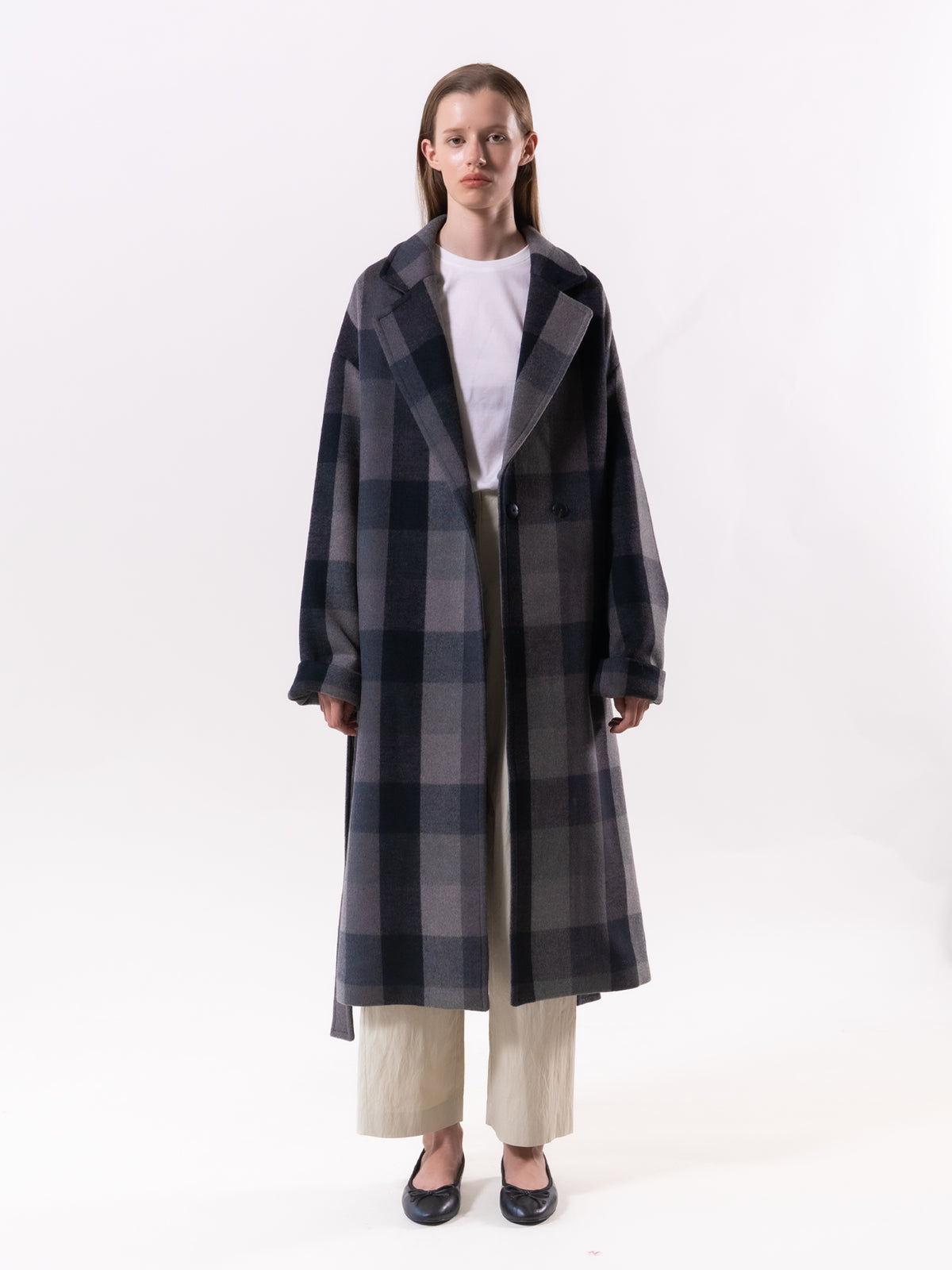 Charcoal Check Relax Fit Double Wool Coat