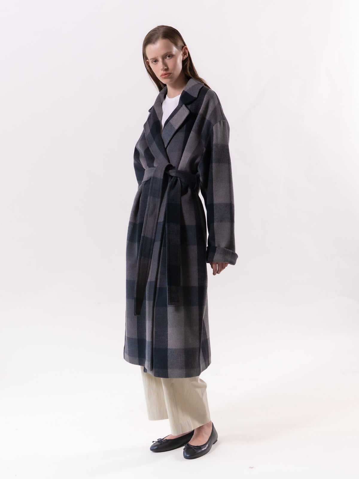 Charcoal Check Relax Fit Double Wool Coat