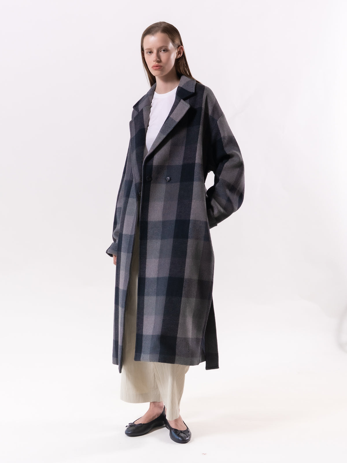 Charcoal Check Relax Fit Double Wool Coat