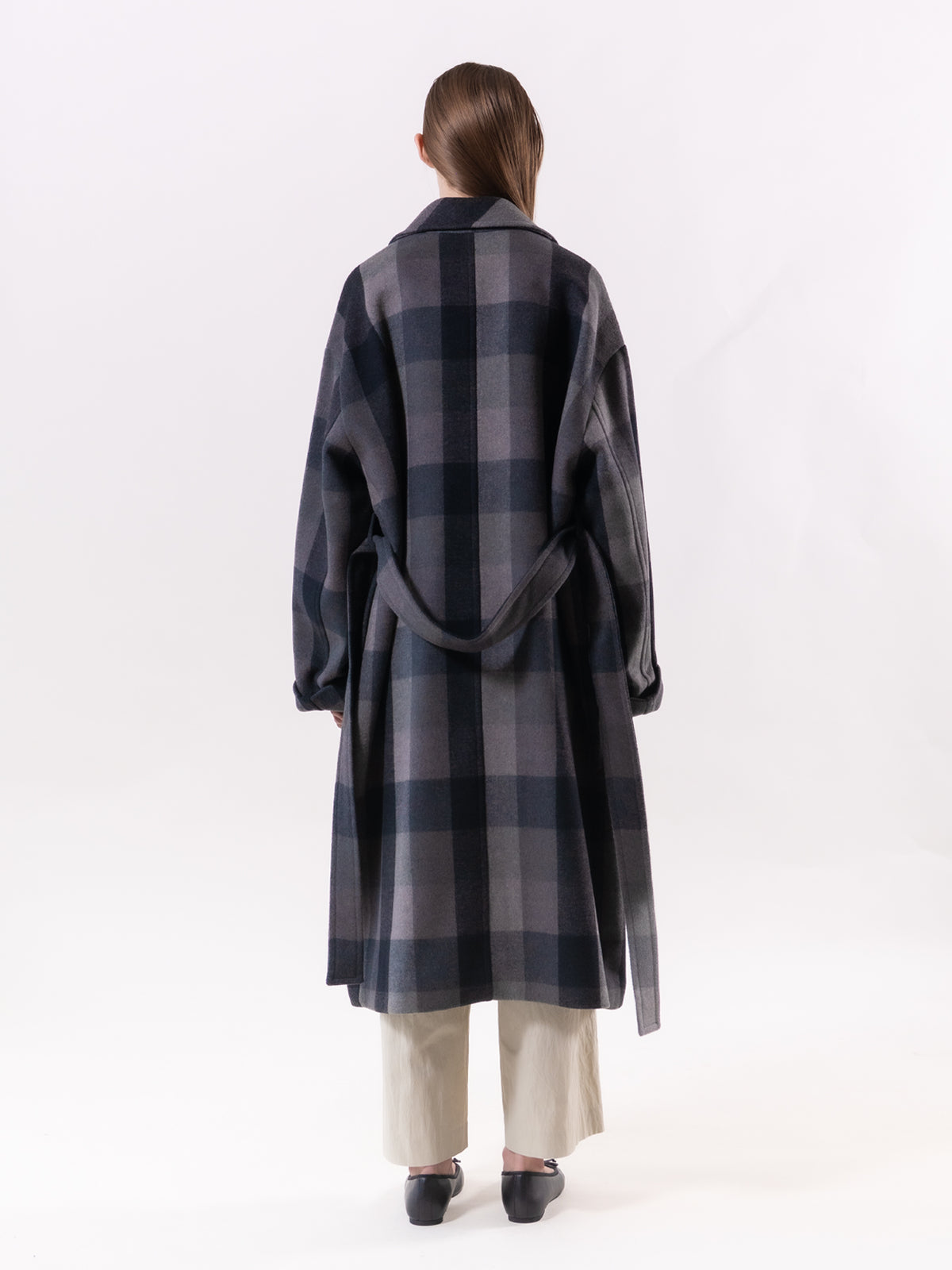 Charcoal Check Relax Fit Double Wool Coat