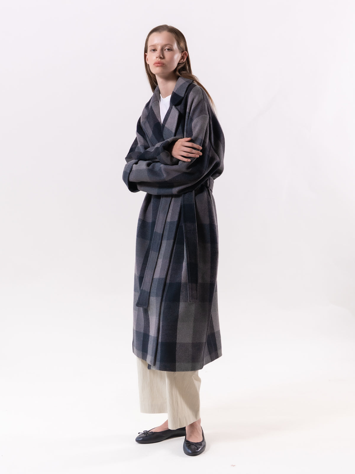 Charcoal Check Relax Fit Double Wool Coat