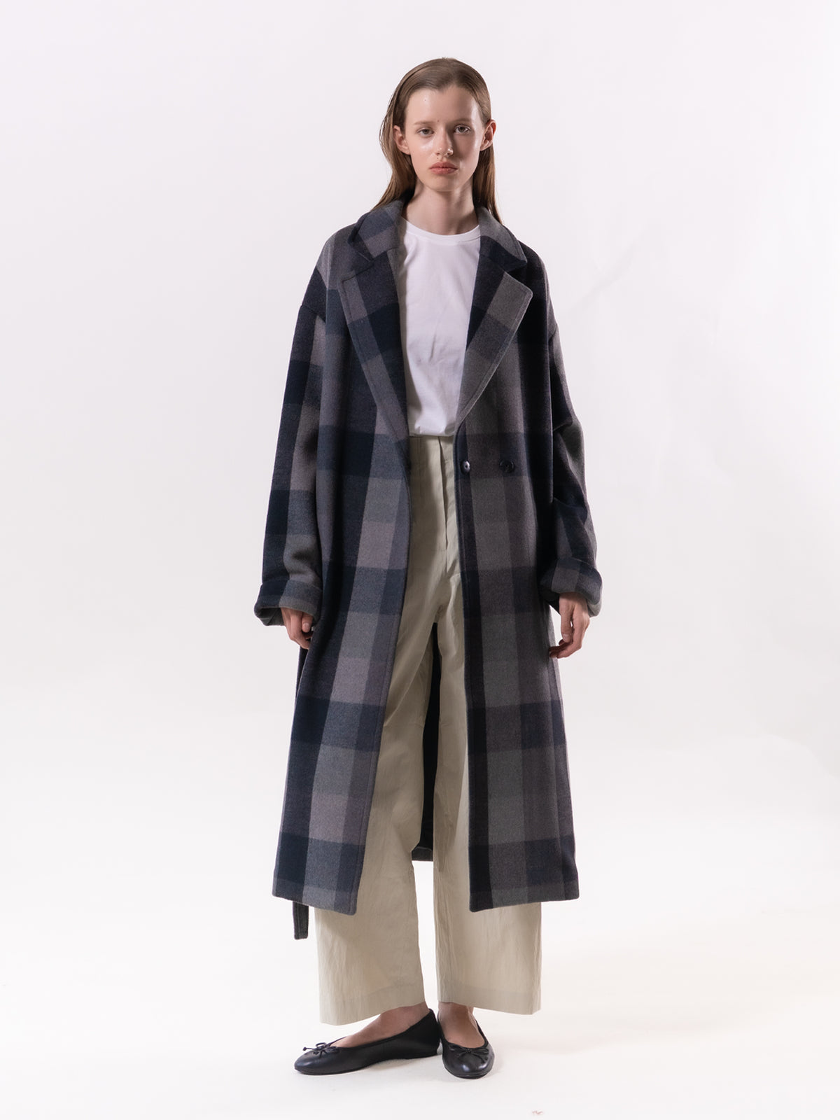 Charcoal Check Relax Fit Double Wool Coat
