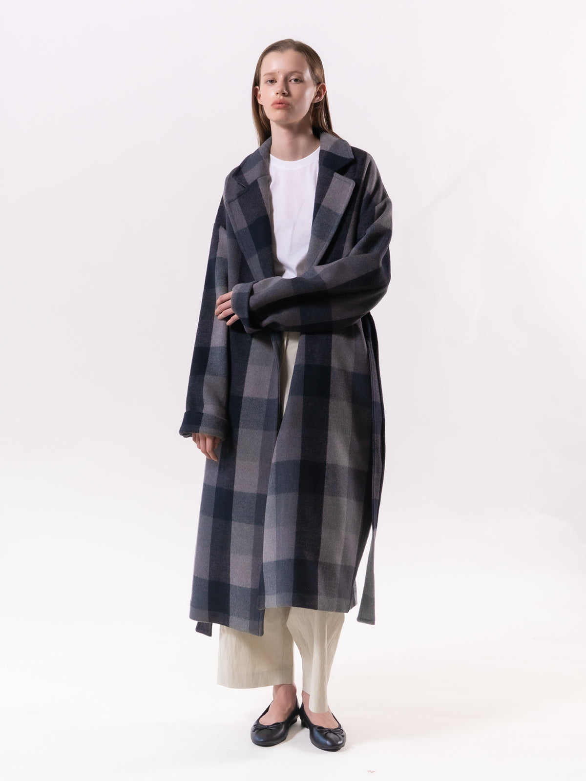 Charcoal Check Relax Fit Double Wool Coat