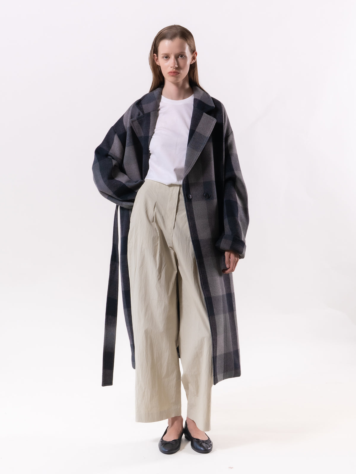 Charcoal Check Relax Fit Double Wool Coat