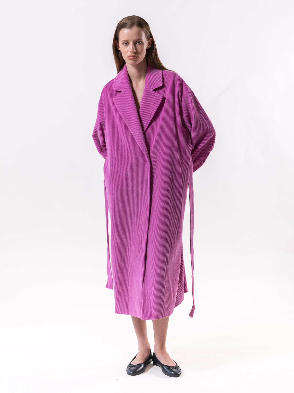 Pink Corduroy Belted Coat