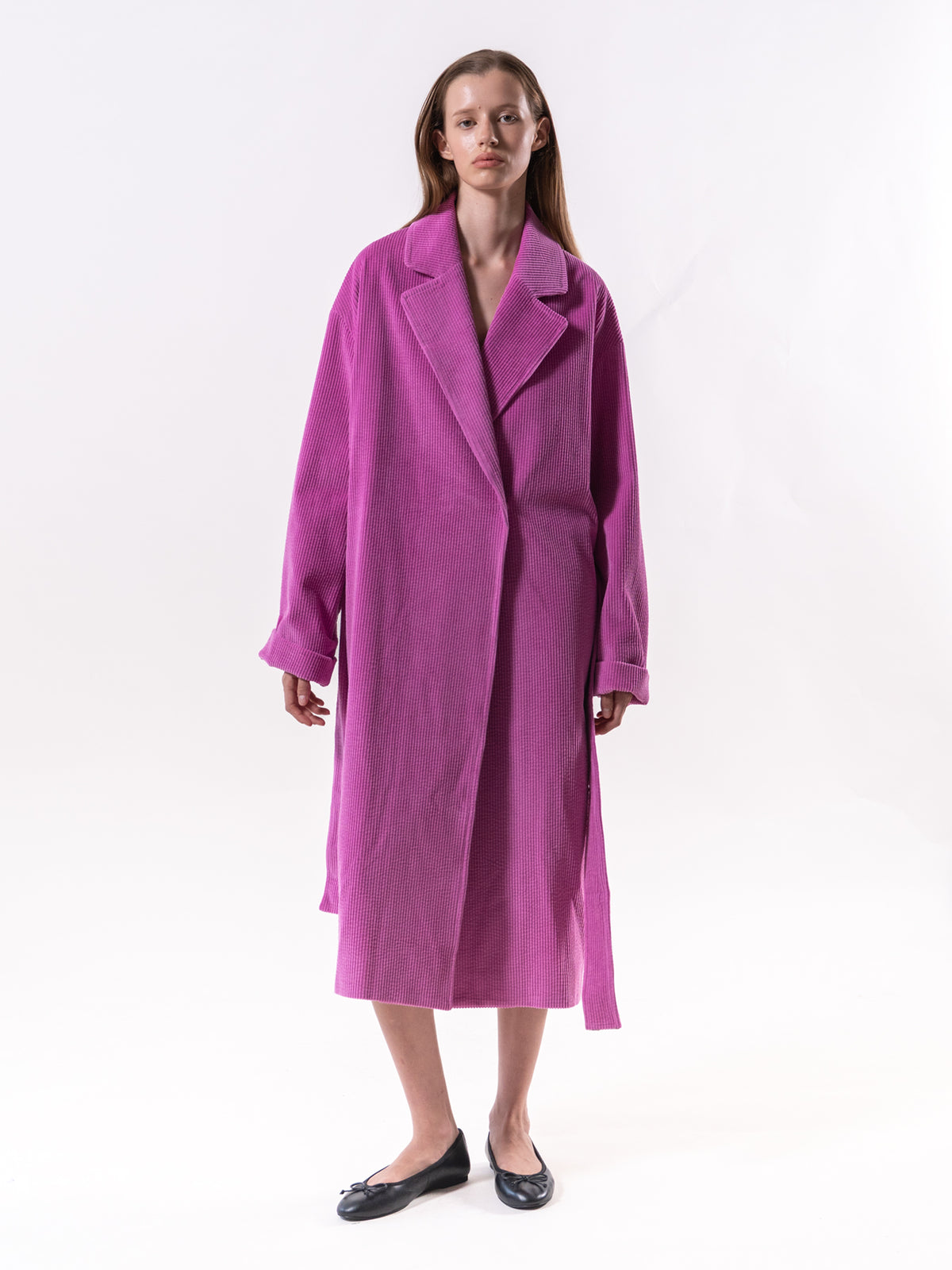 Pink Corduroy Belted Coat