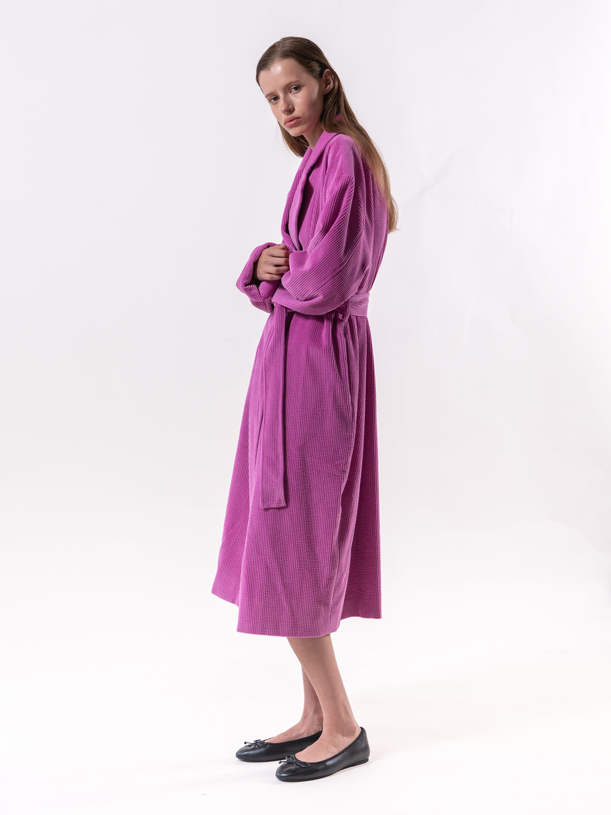 Pink Corduroy Belted Coat