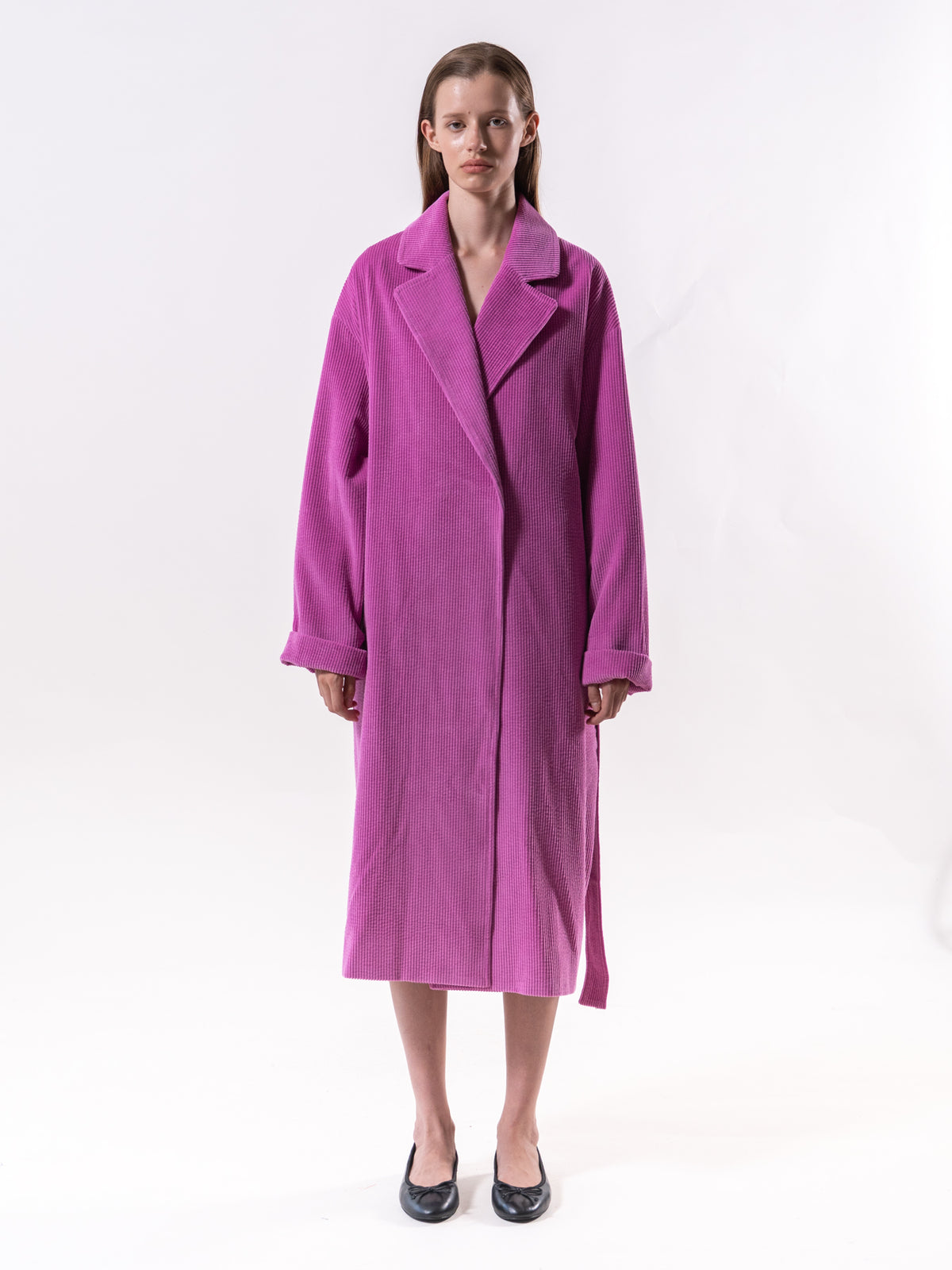 Pink Corduroy Belted Coat