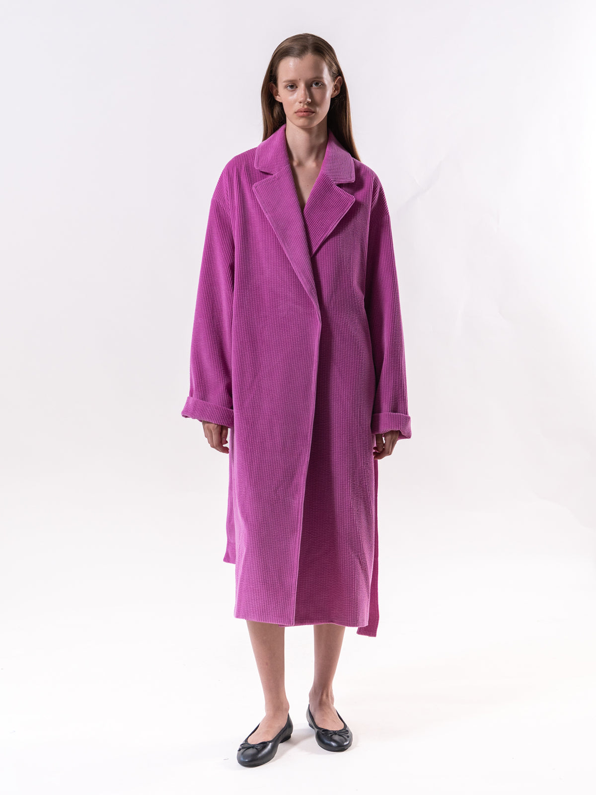 Pink Corduroy Belted Coat