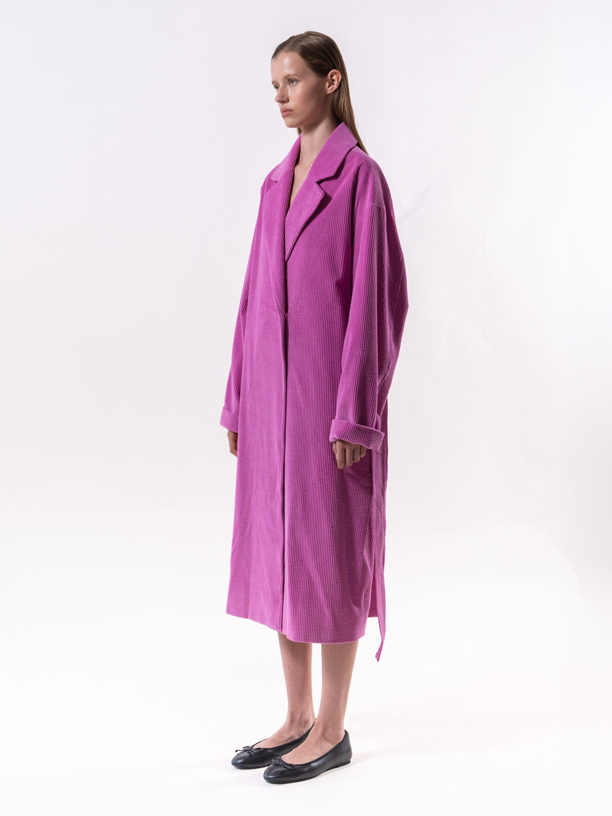 Pink Corduroy Belted Coat