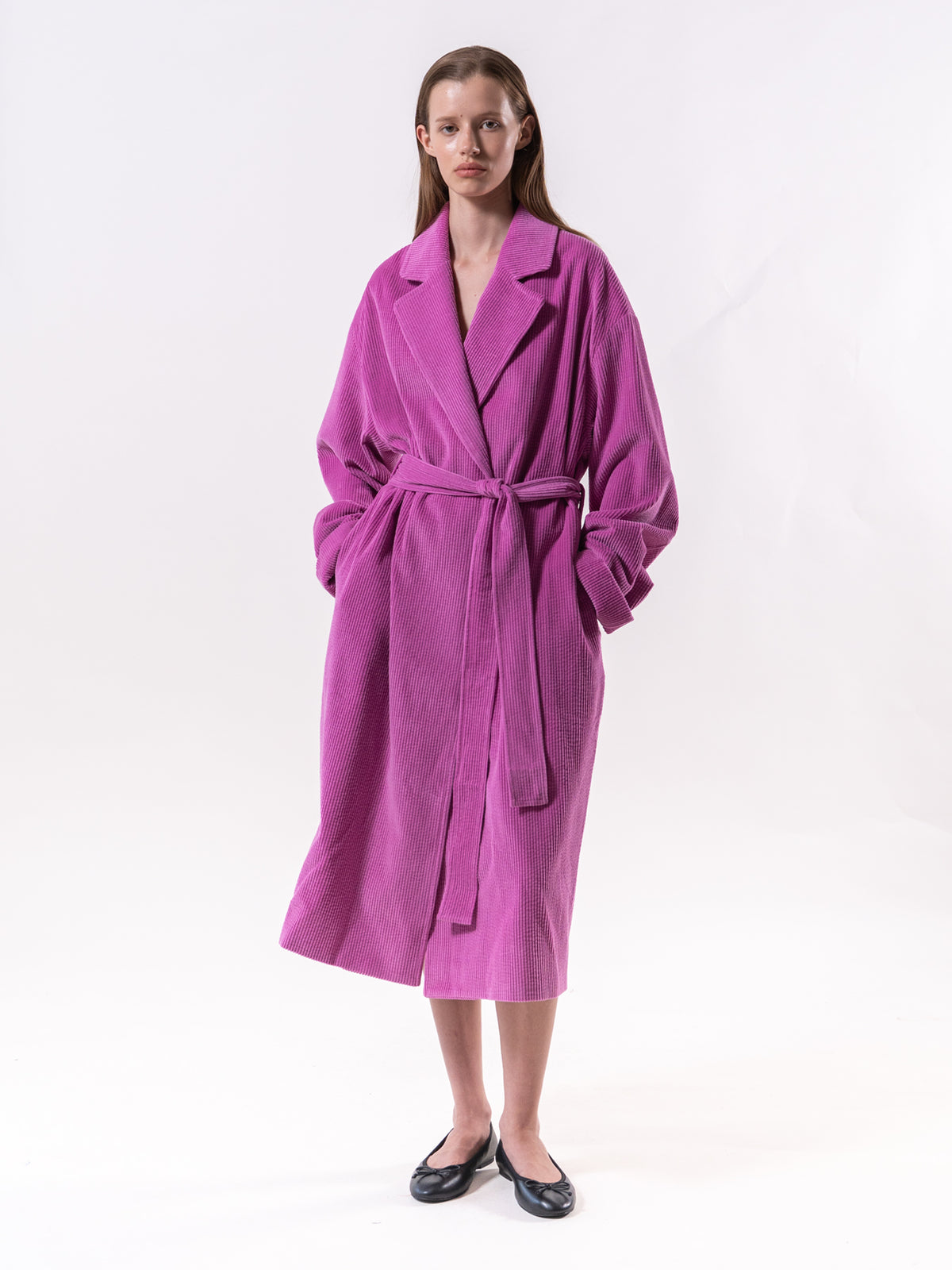 Pink Corduroy Belted Coat