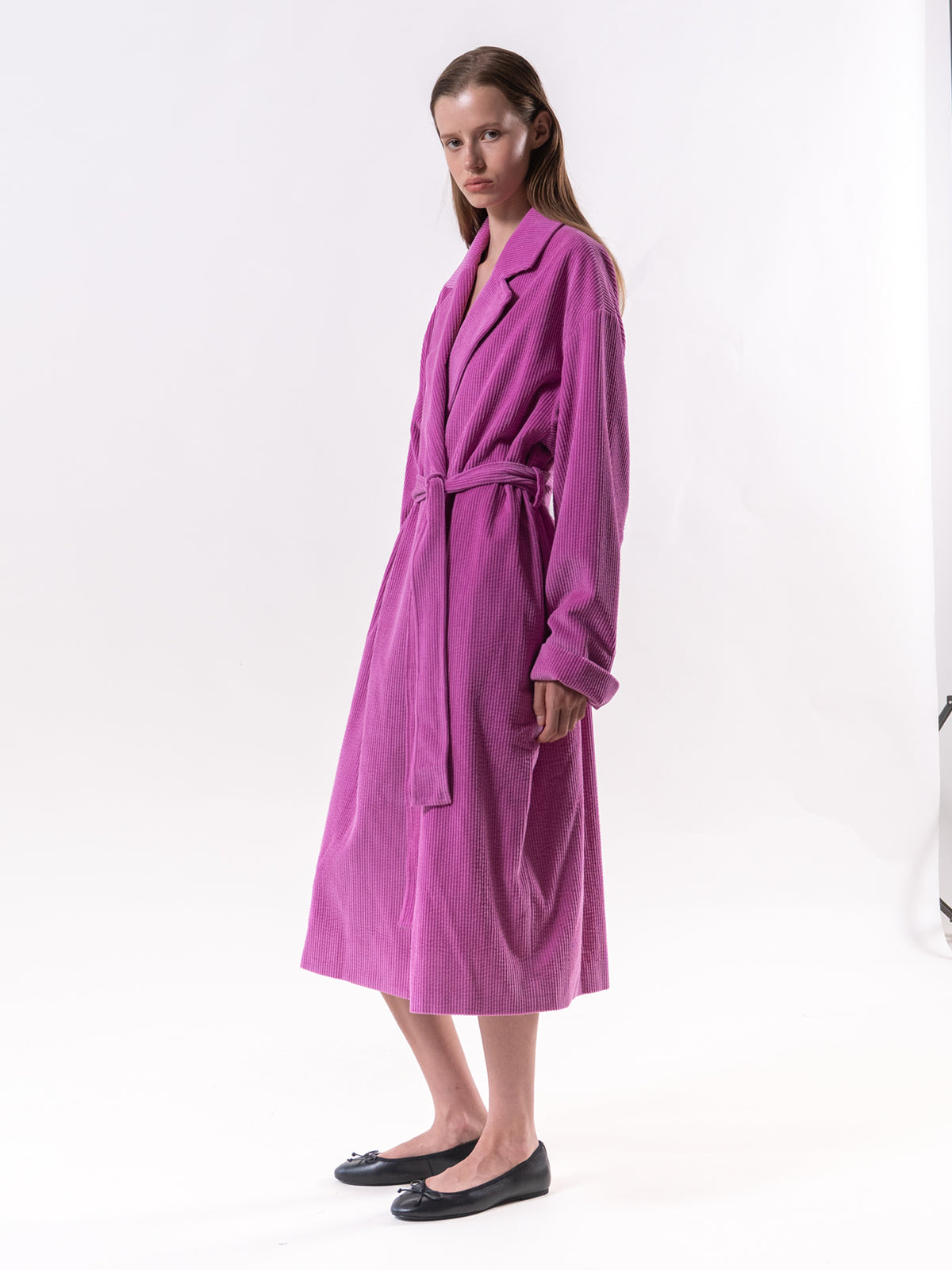 Pink Corduroy Belted Coat