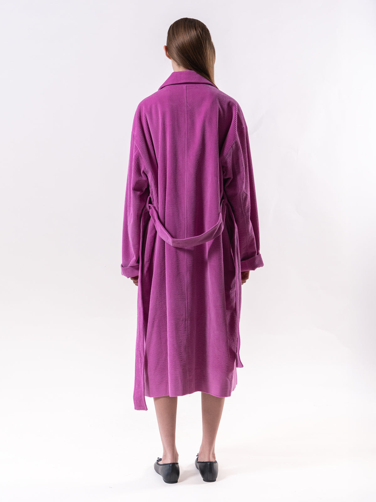 Pink Corduroy Belted Coat