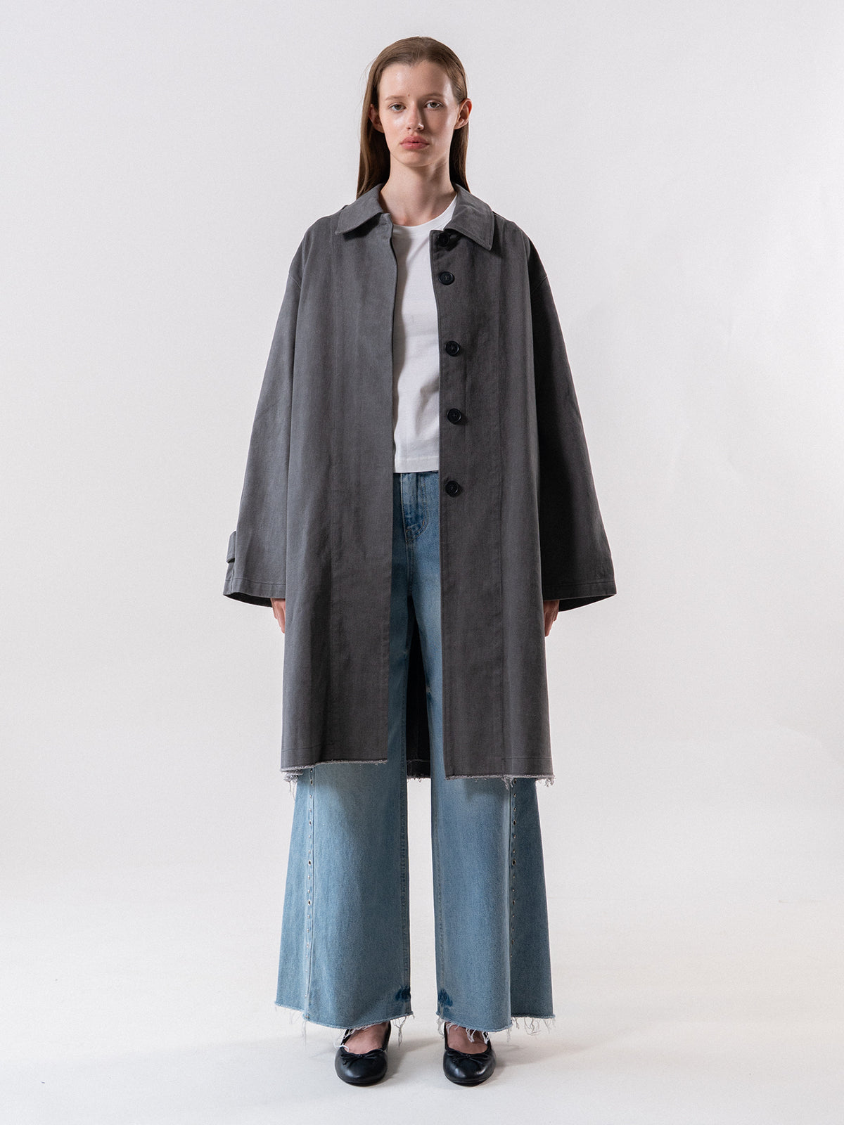 Grey Oversized Half Trench Coat
