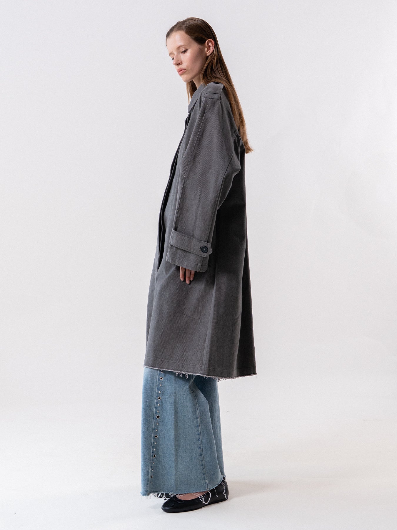 Grey Oversized Half Trench Coat
