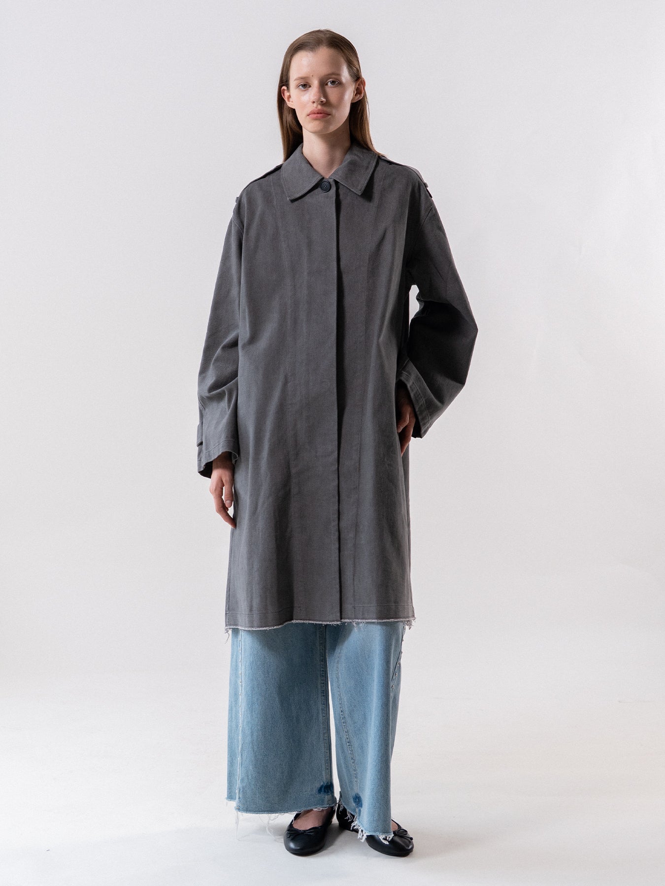 Grey Oversized Half Trench Coat