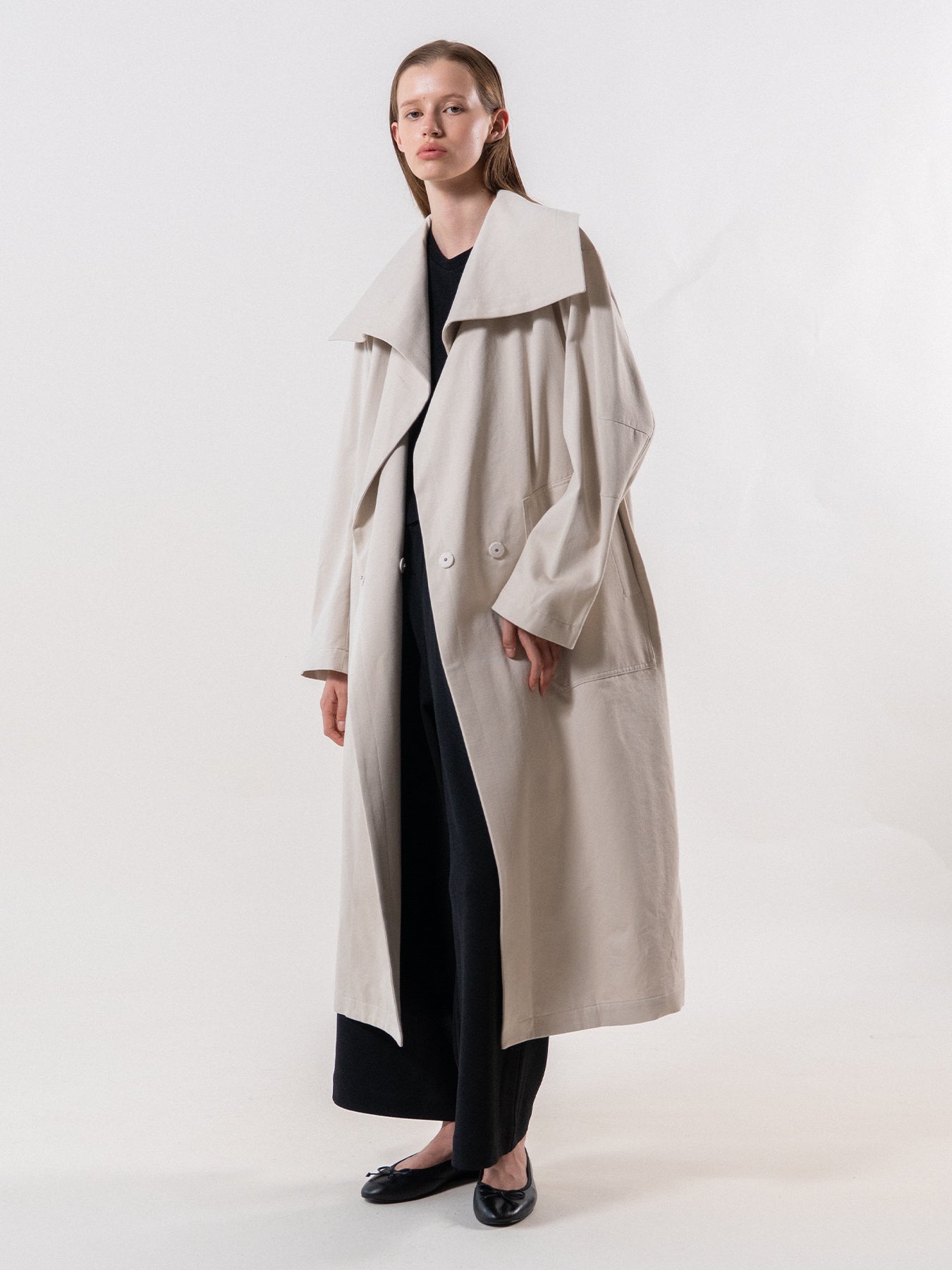Cream Cotton Drape Neck Coat