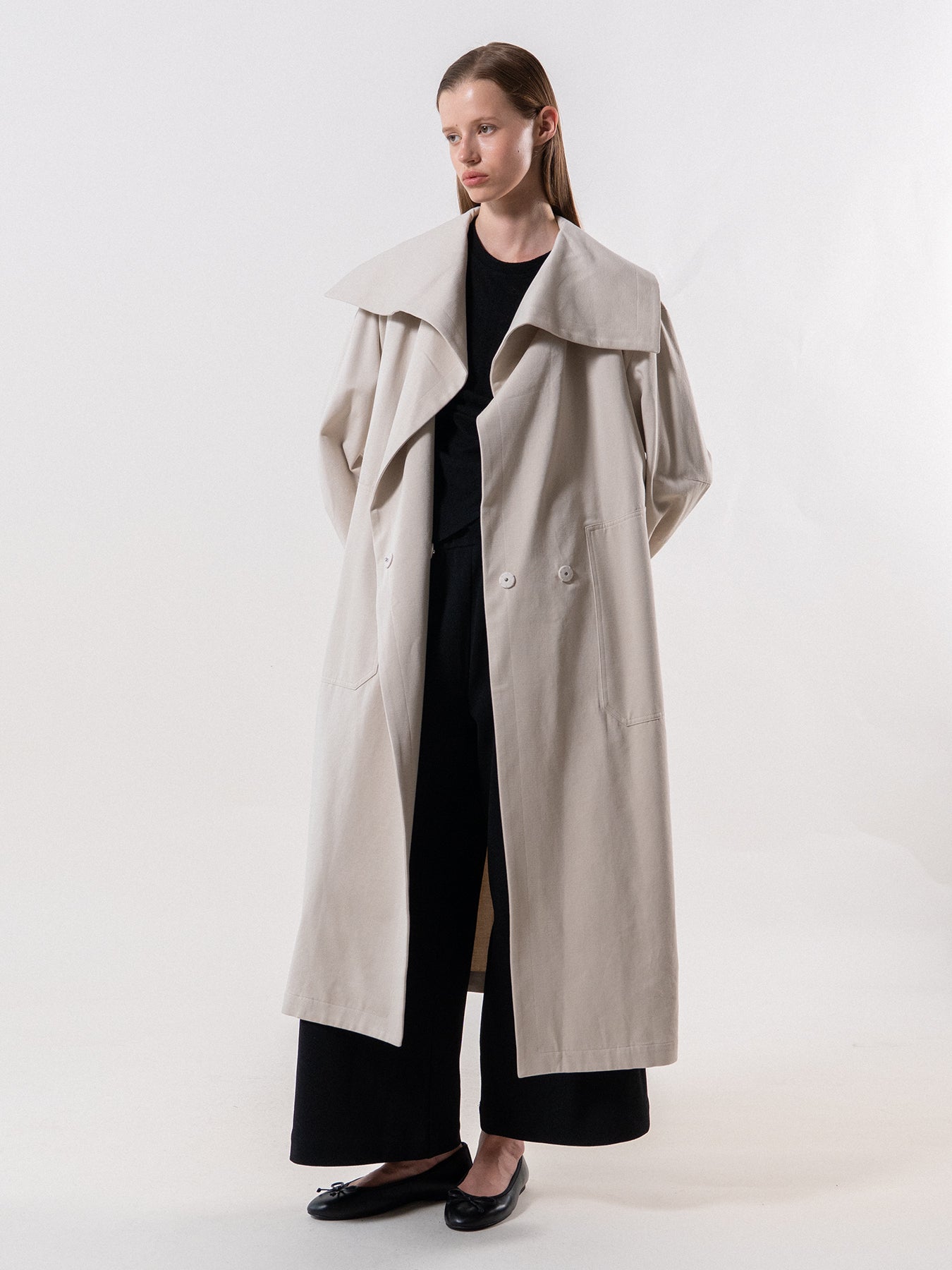 Cream Cotton Drape Neck Coat