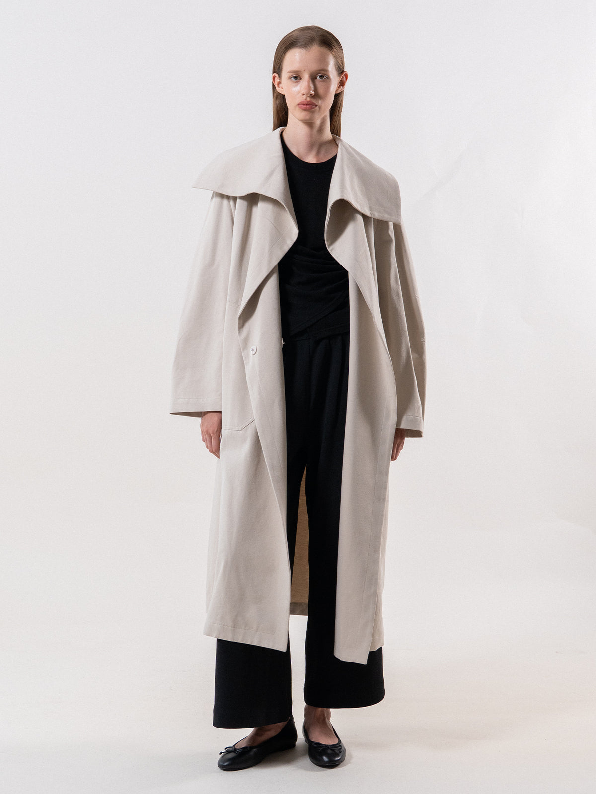 Cream Cotton Drape Neck Coat
