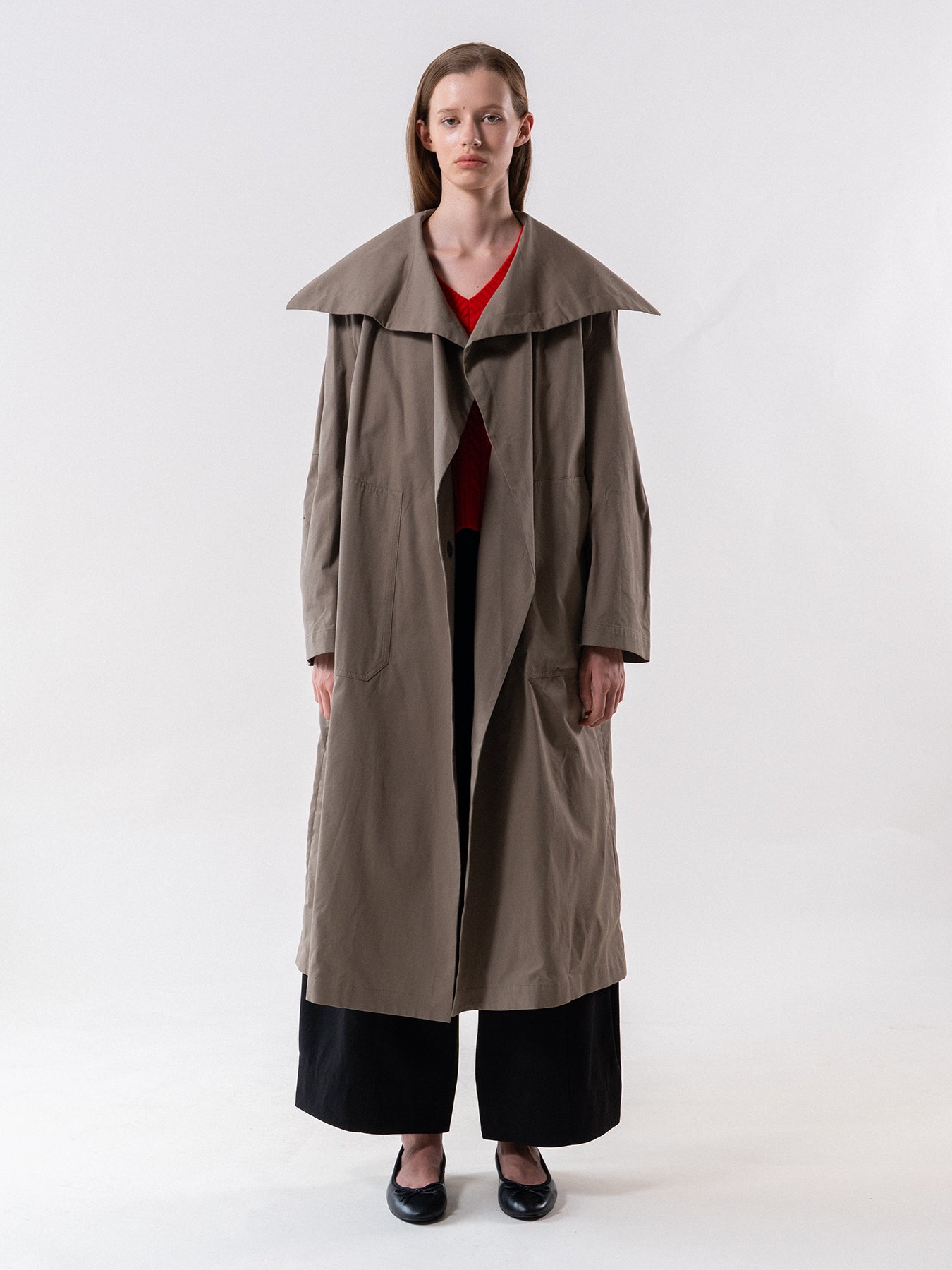 Khaki Cotton Drape Neck Coat