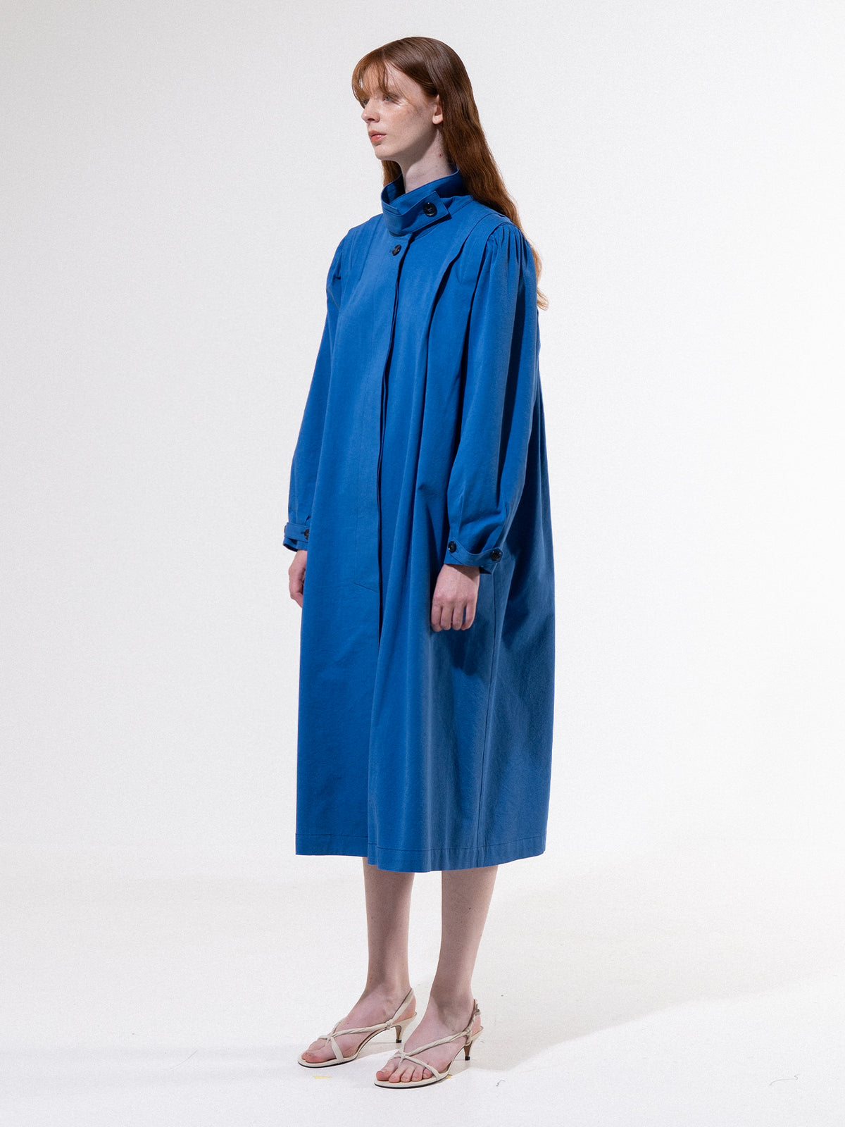 Blue Pleated Shoulder Coat