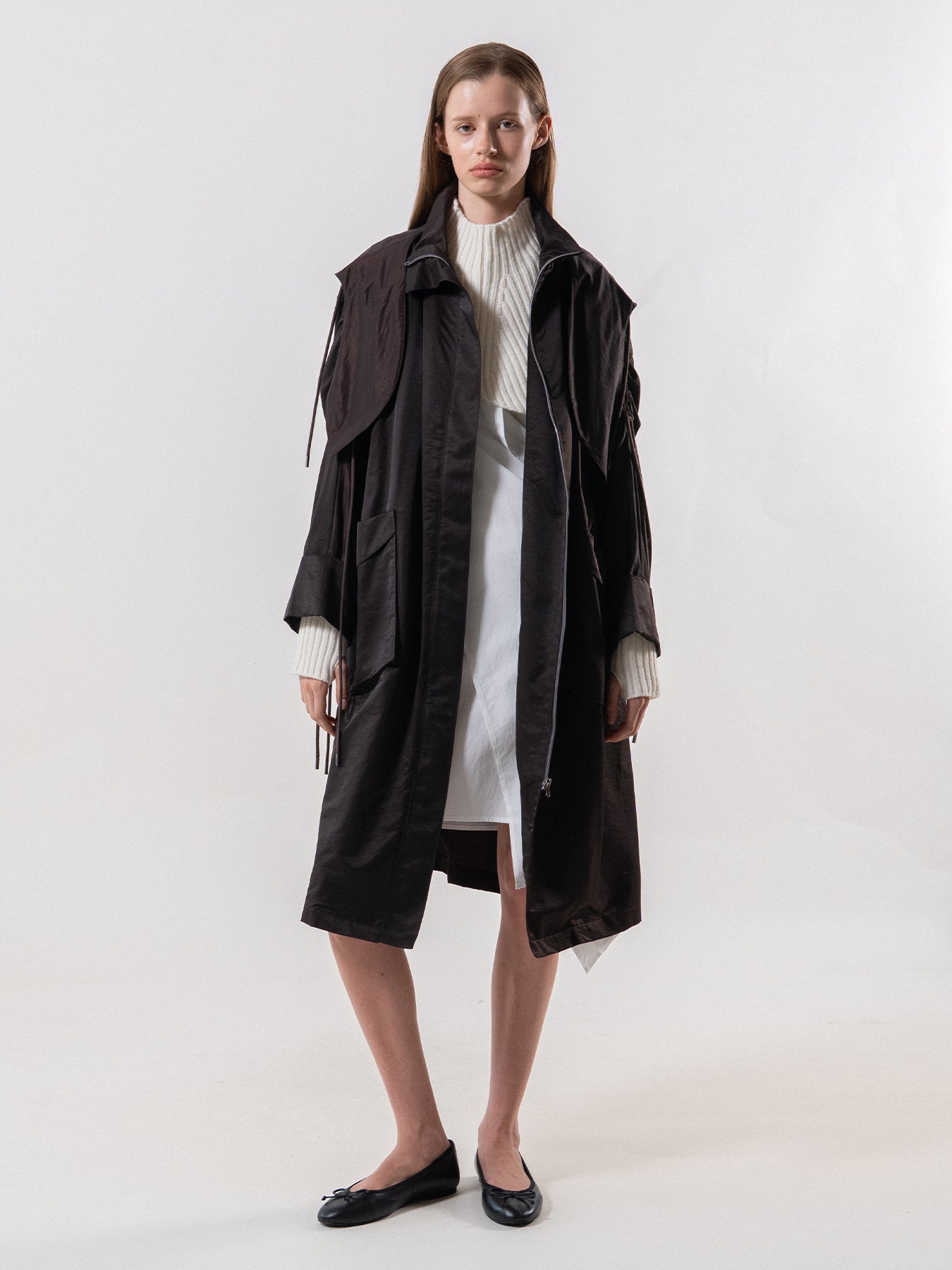 Brown Drawstring Flow Coat
