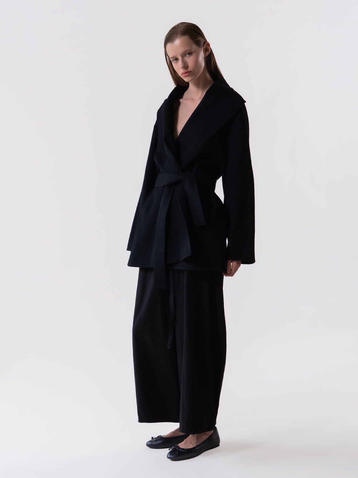 Black Shawl Collar Handmade Coat