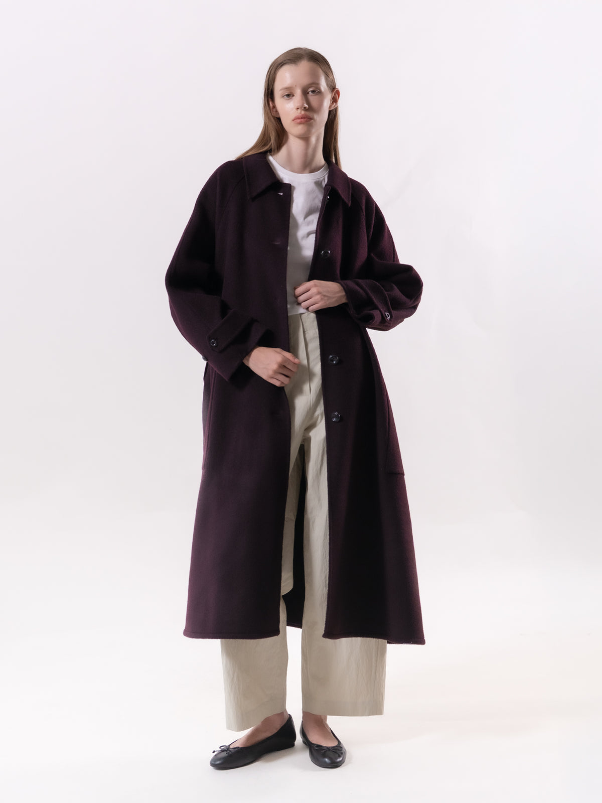 Burgundy Classic Raglan Wool Coat