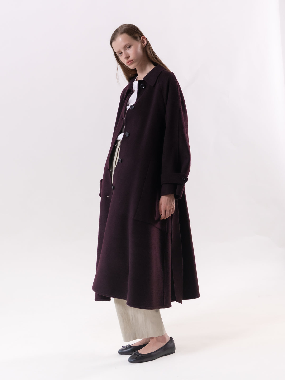 Burgundy Classic Raglan Wool Coat