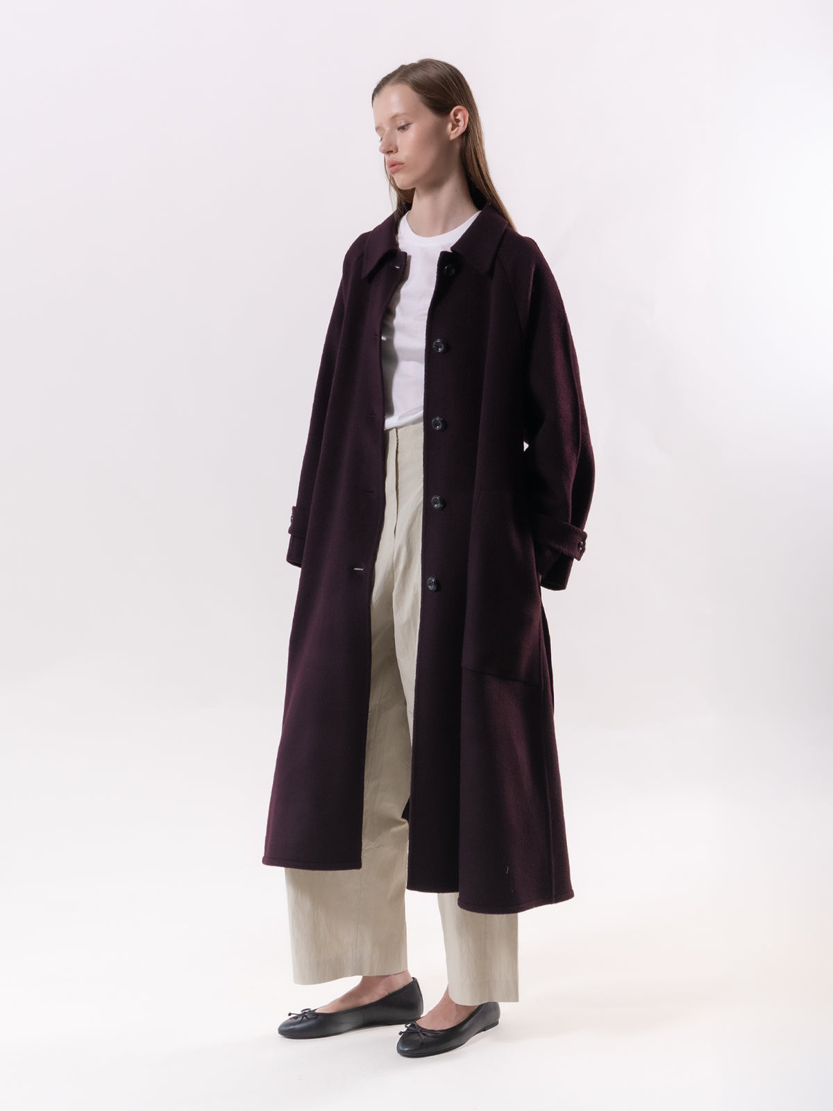 Burgundy Classic Raglan Wool Coat