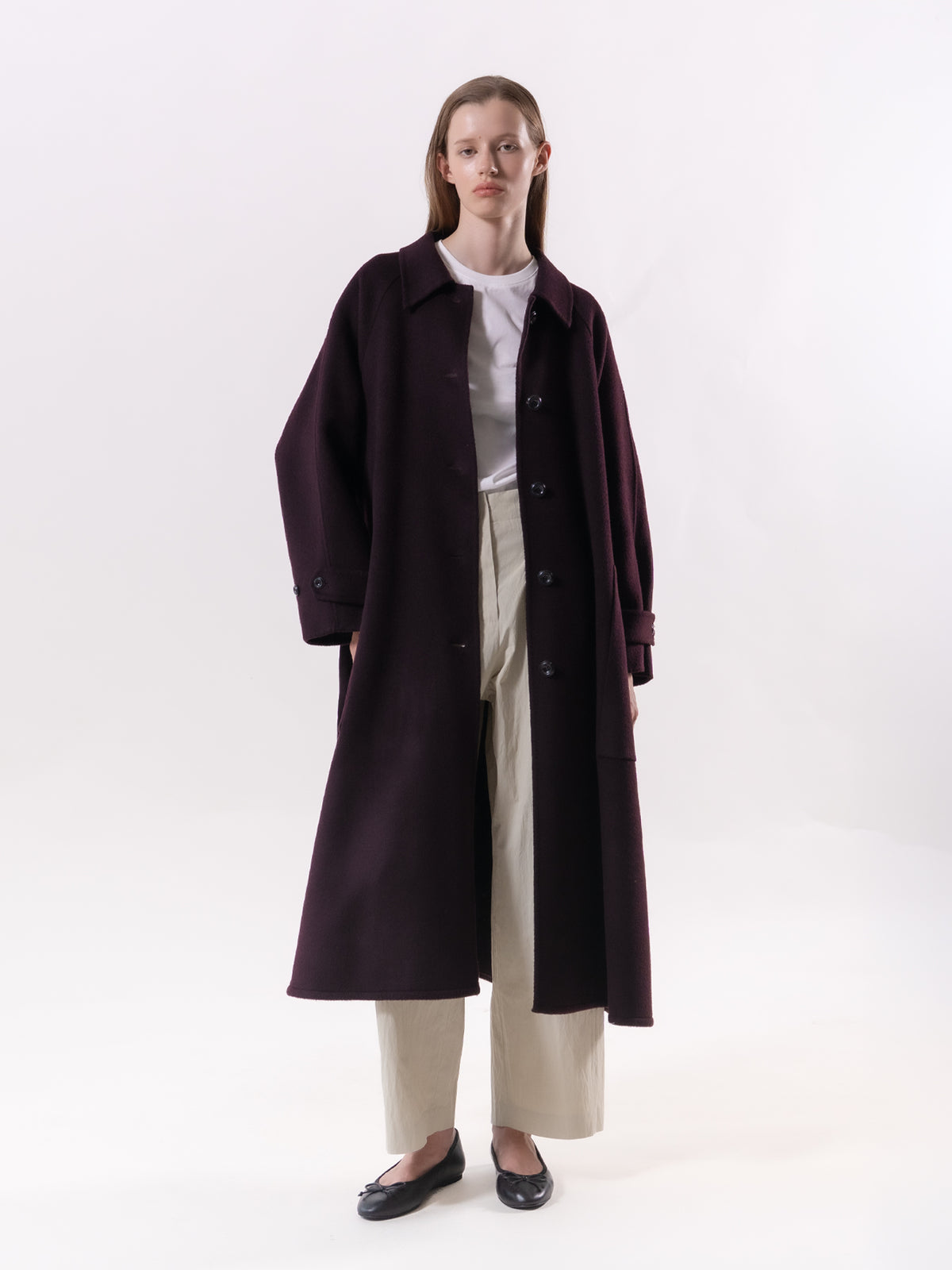 Burgundy Classic Raglan Wool Coat