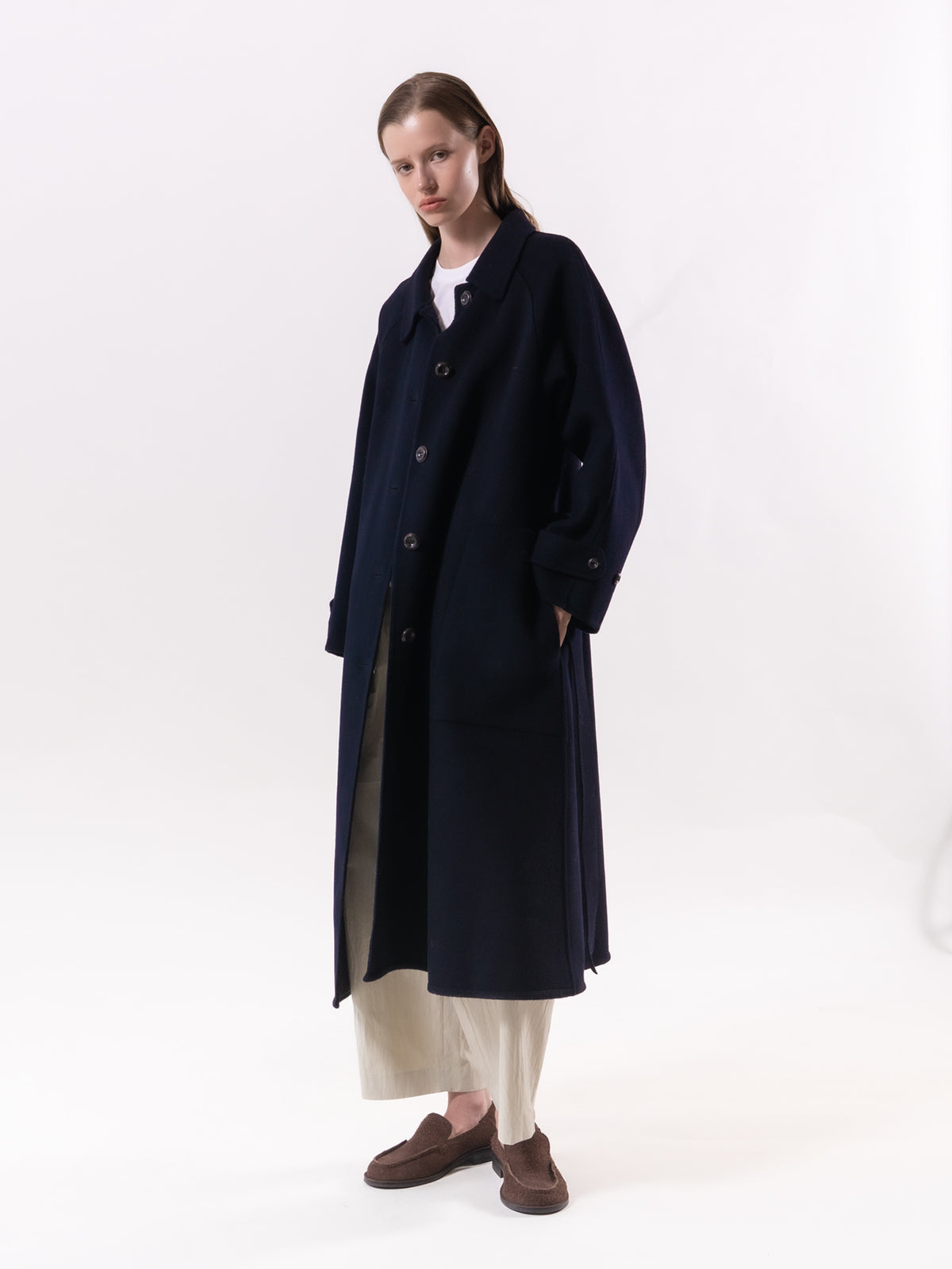 Navy Classic Raglan Wool Coat