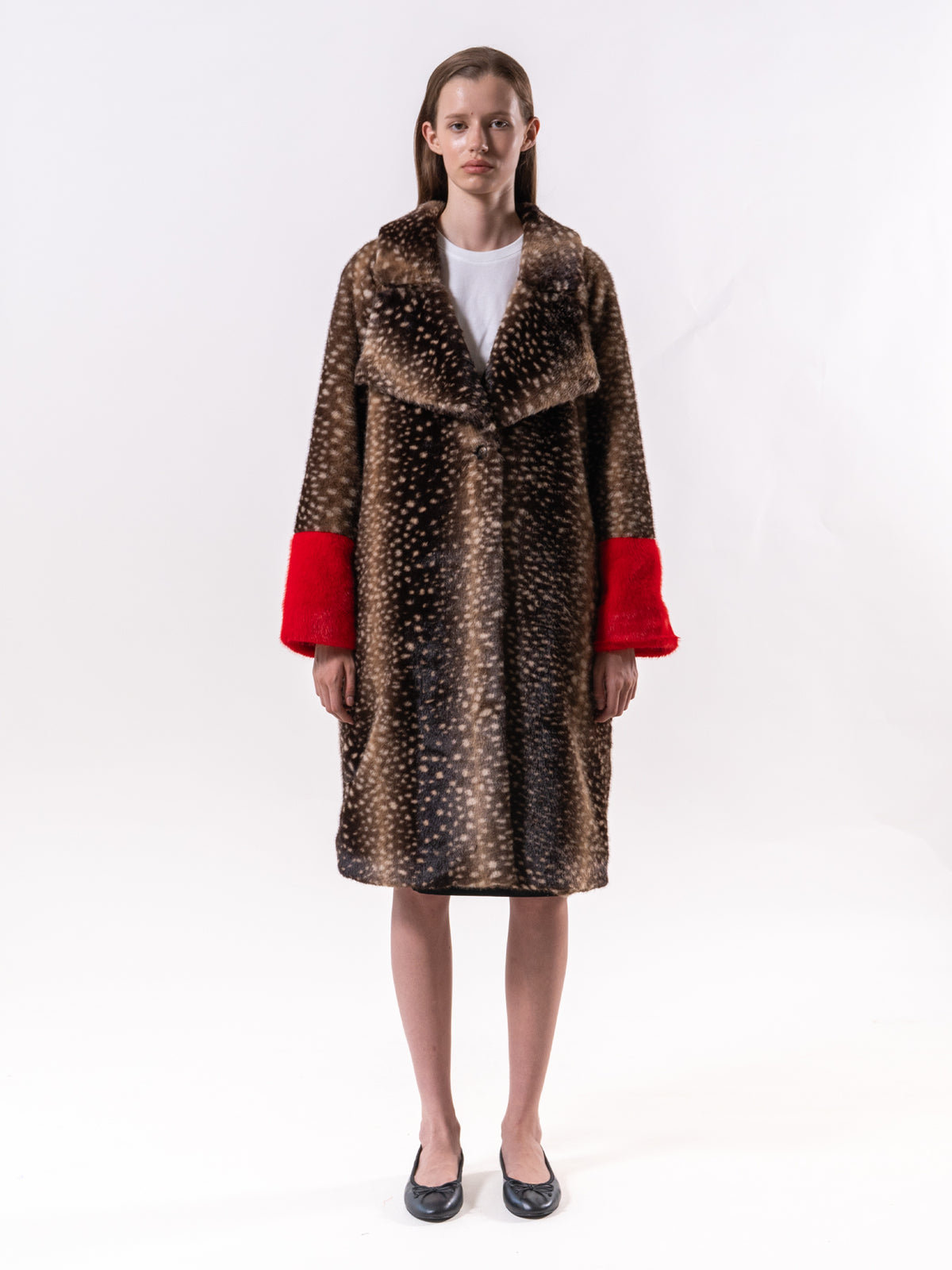 Brown Fawn Print Contrast Faux Fur Coat