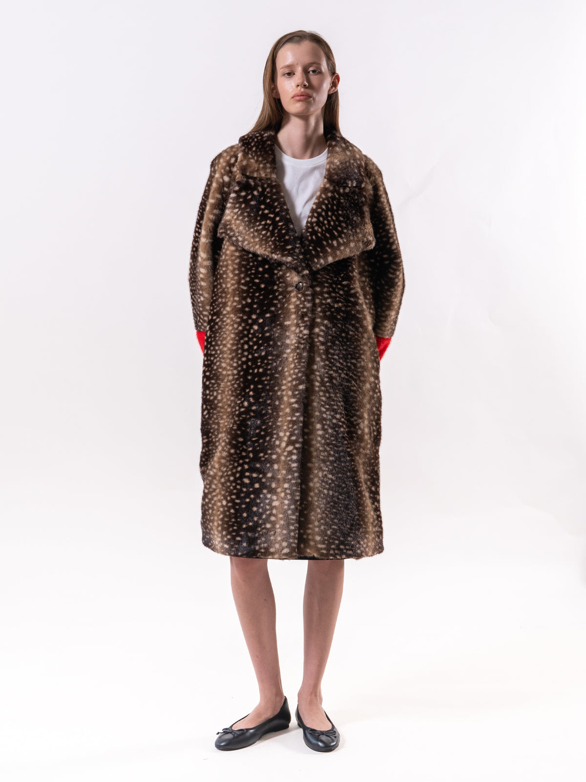 Brown Fawn Print Contrast Faux Fur Coat
