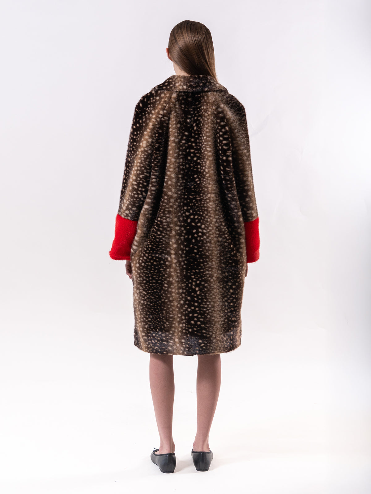 Brown Fawn Print Contrast Faux Fur Coat