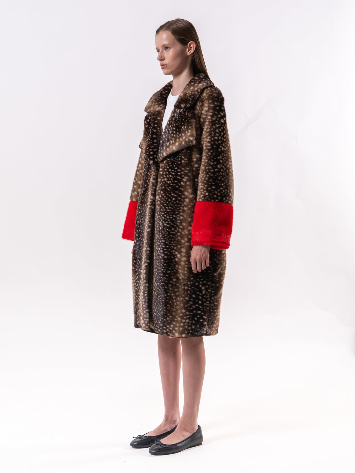 Brown Fawn Print Contrast Faux Fur Coat