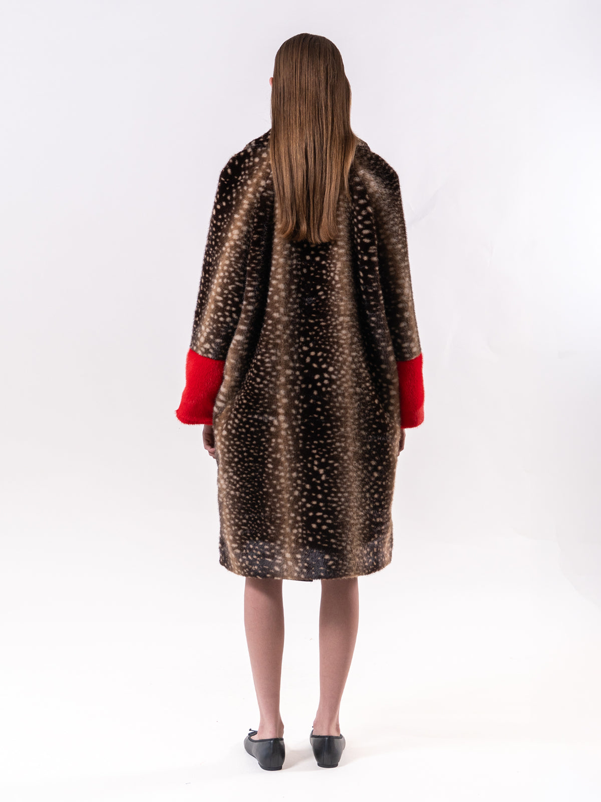 Brown Fawn Print Contrast Faux Fur Coat