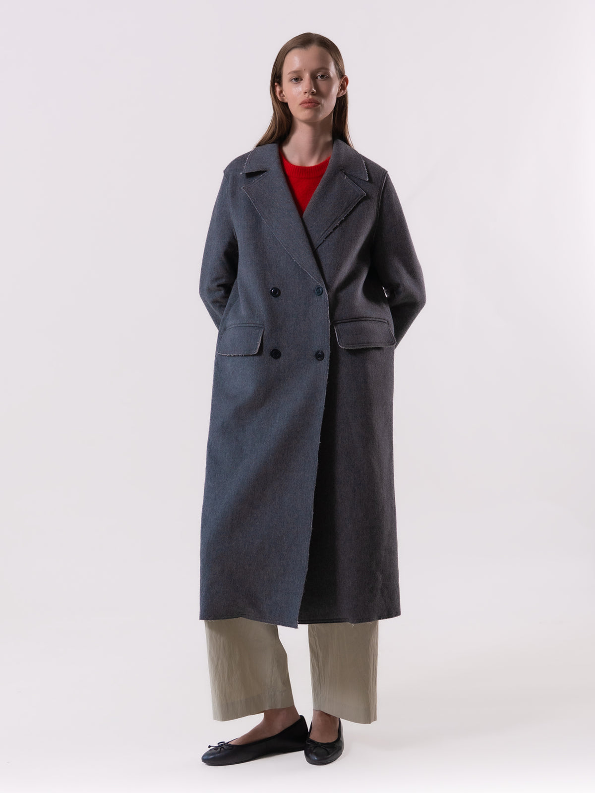 Grey Raw Edge Wool Coat