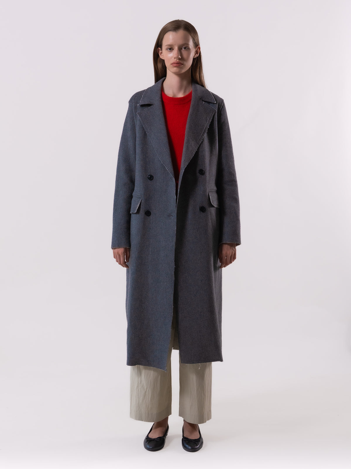 Grey Raw Edge Wool Coat