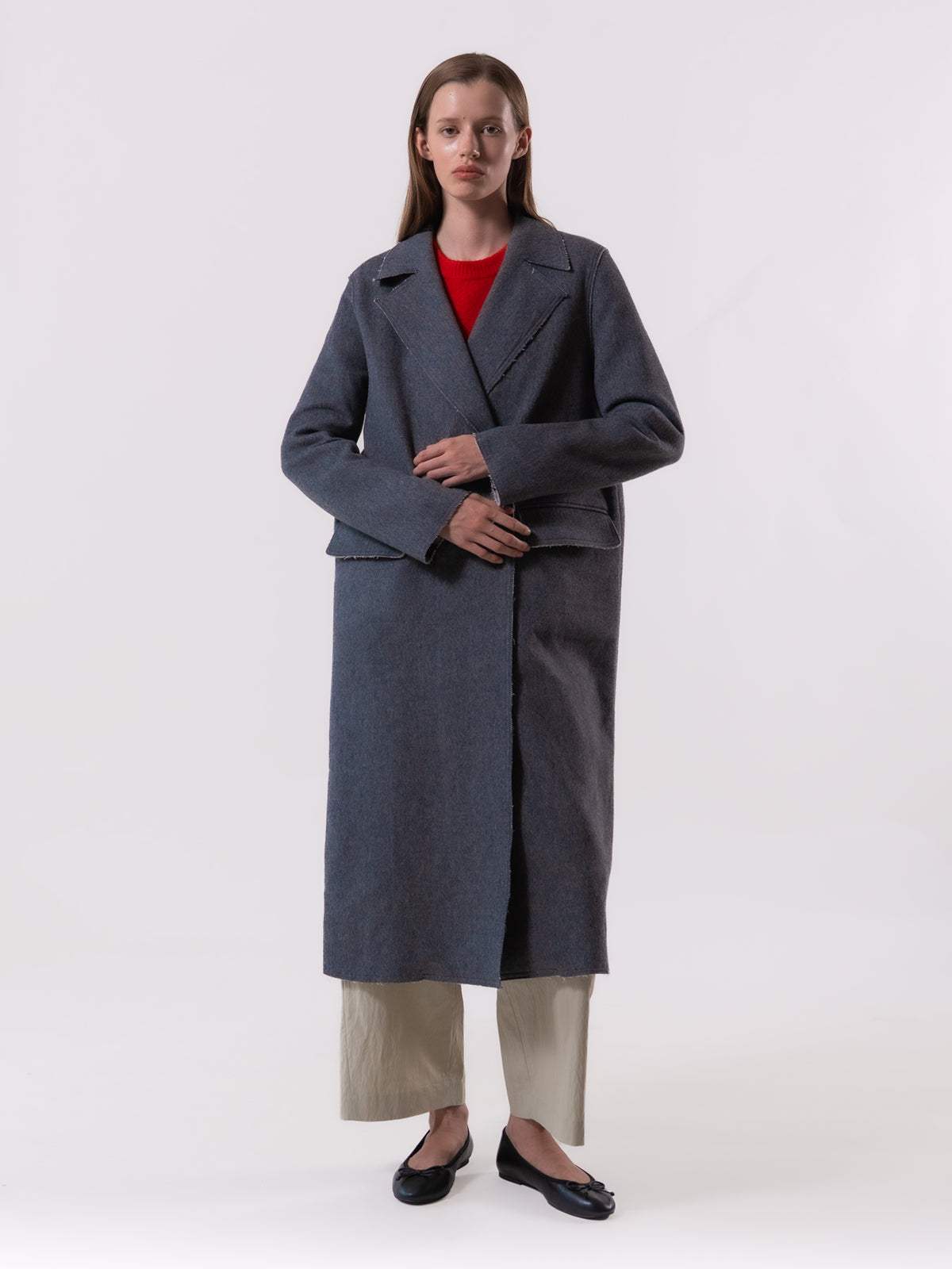 Grey Raw Edge Wool Coat