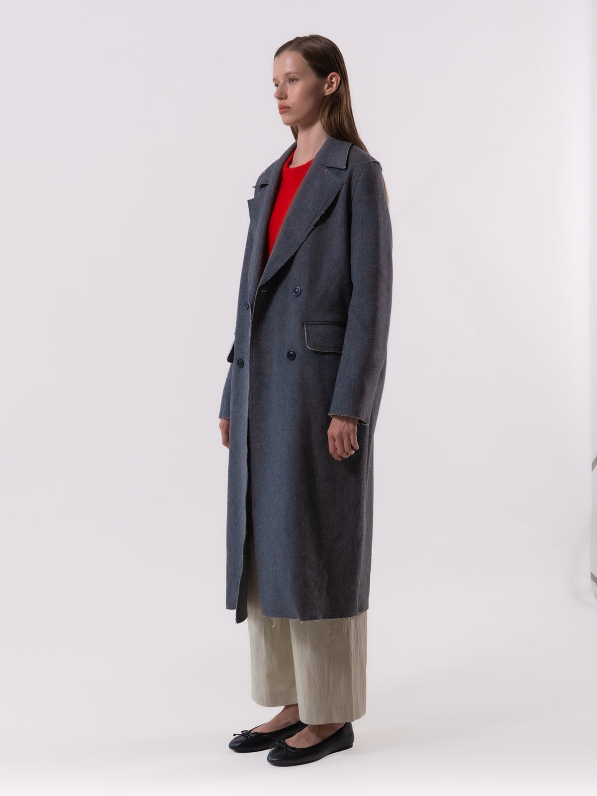 Grey Raw Edge Wool Coat